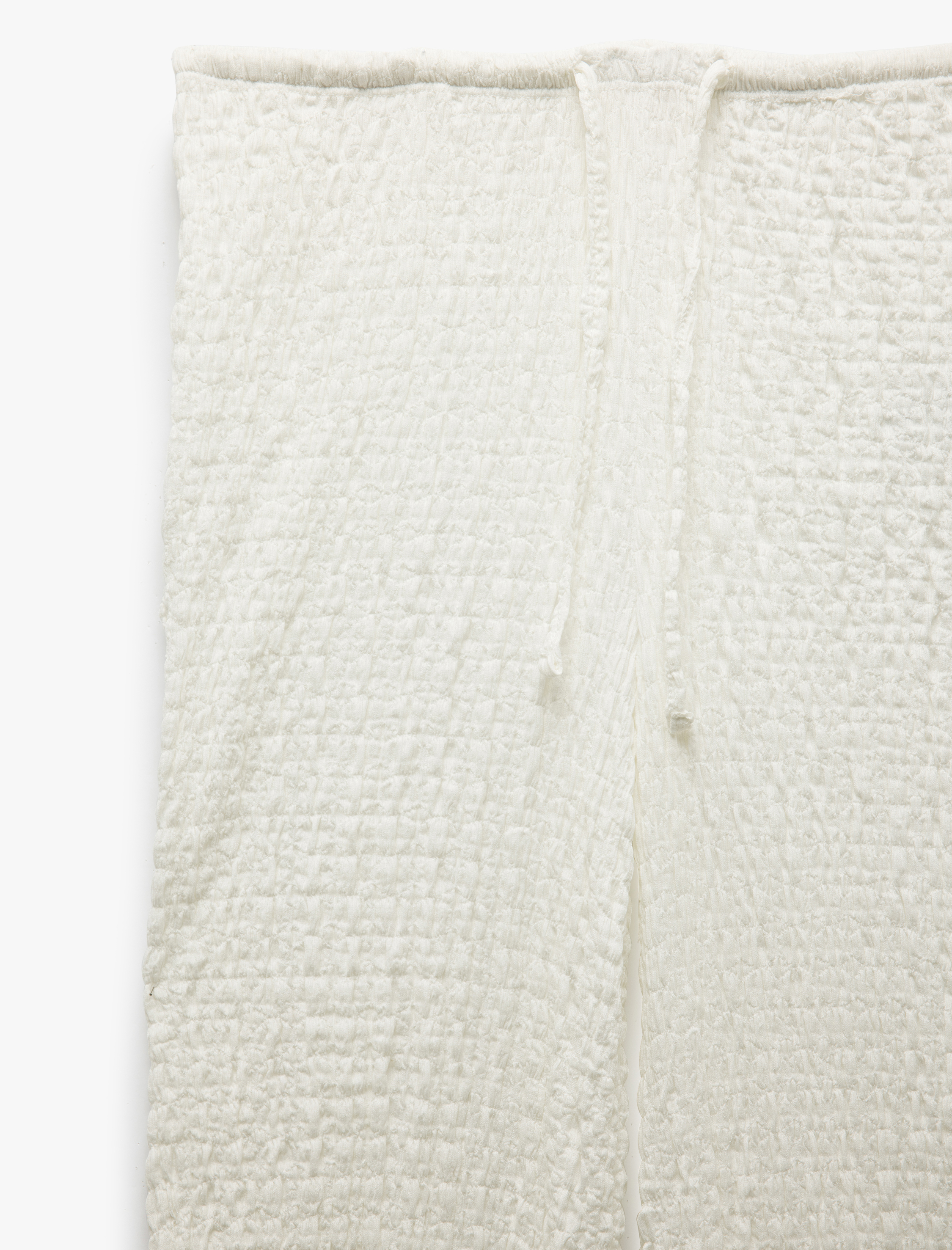   Beli Bağlamalı Dokulu Bol Düz Paça Pantolon