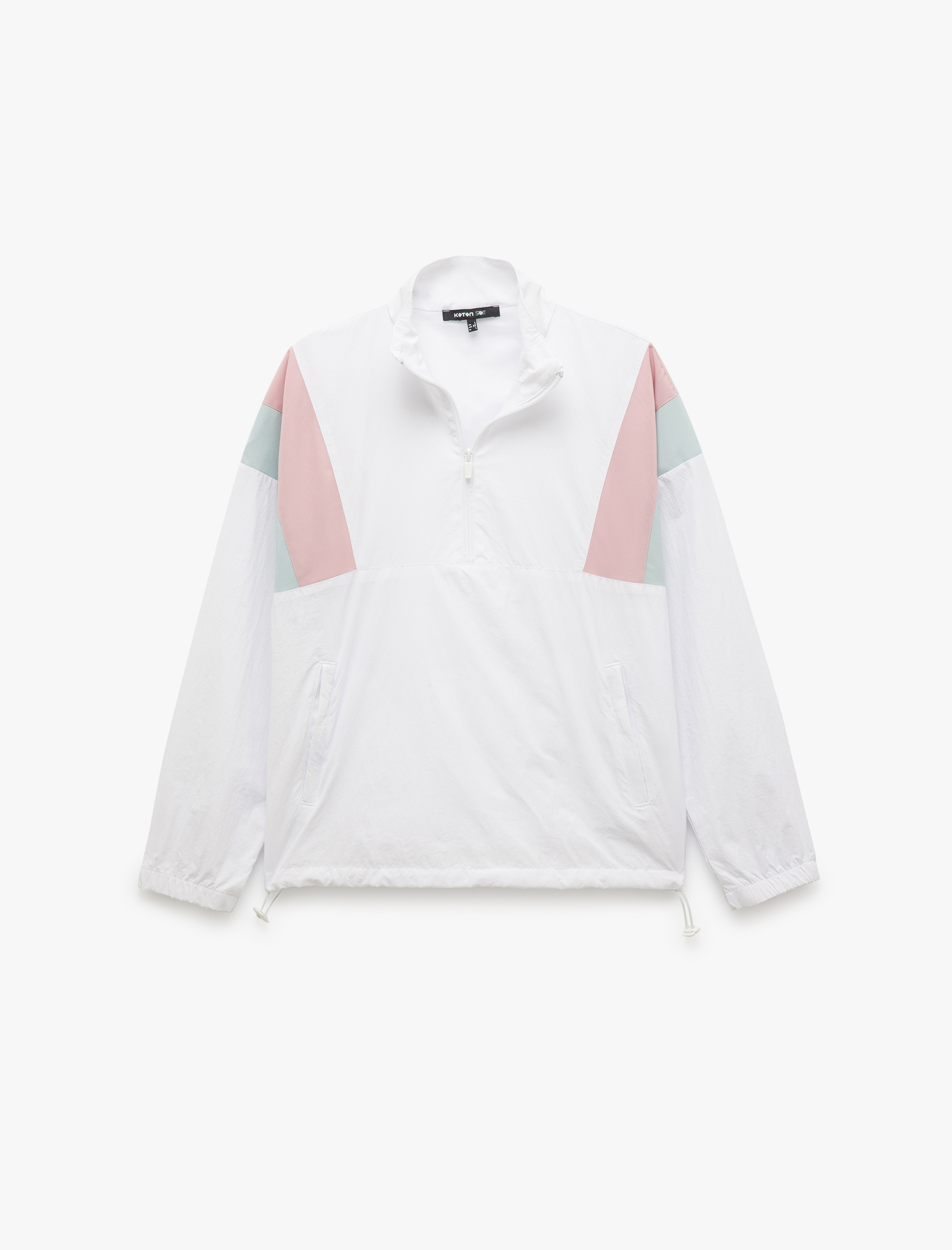   Renk Bloklu Dik Yaka Yarım Fermuarlı Cepli Spor Ceket