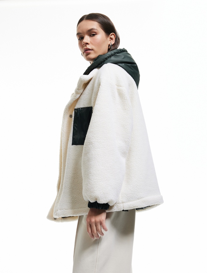  Kapüşonlu Cepli Fermuarlı Oversize Astarlı Peluş Ceket