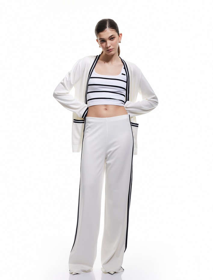  Viskon Karışımlı Yanları Çizgili Palazzo Pantolon