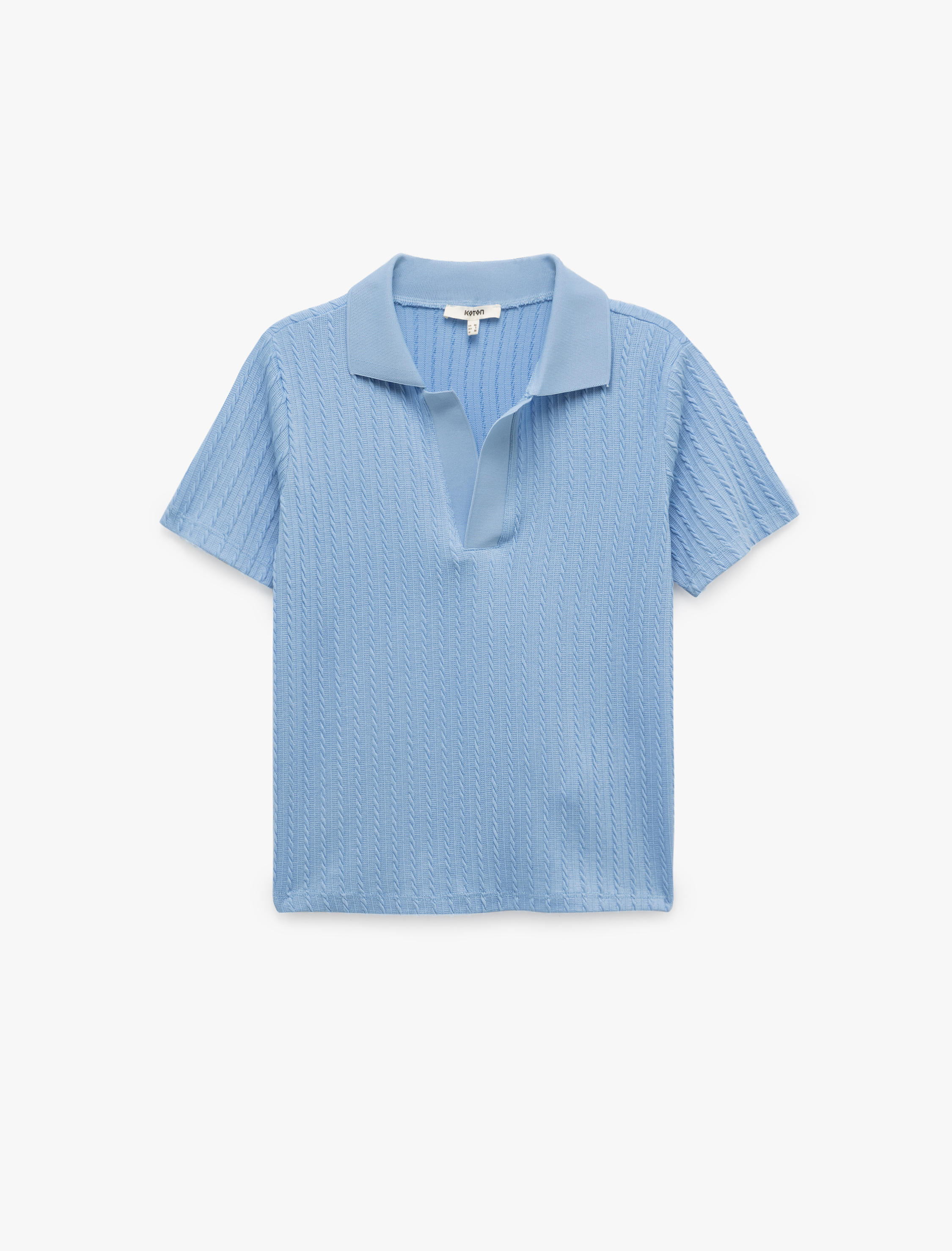   Saç Örgü Dokulu Kısa Kollu Polo Yaka Tişört