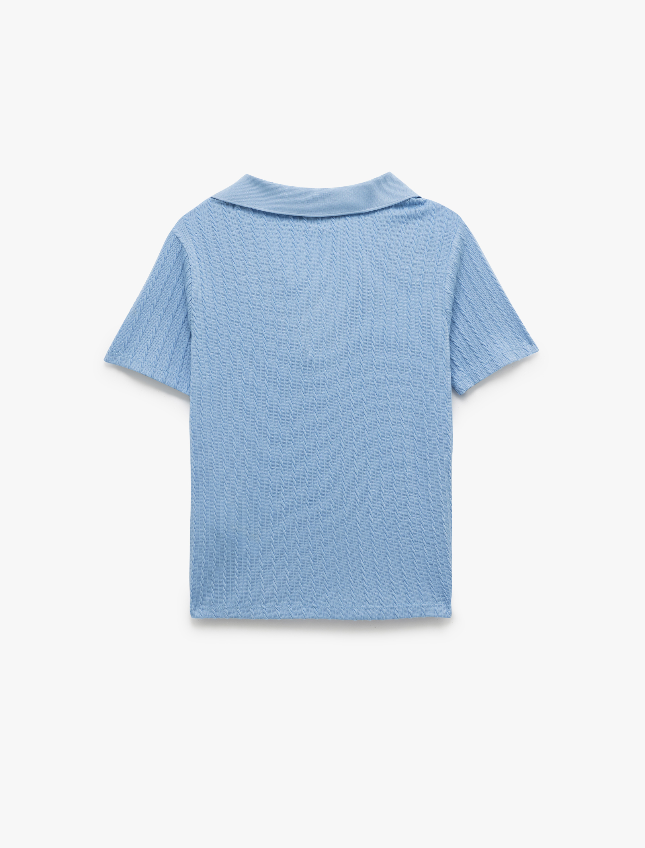   Saç Örgü Dokulu Kısa Kollu Polo Yaka Tişört