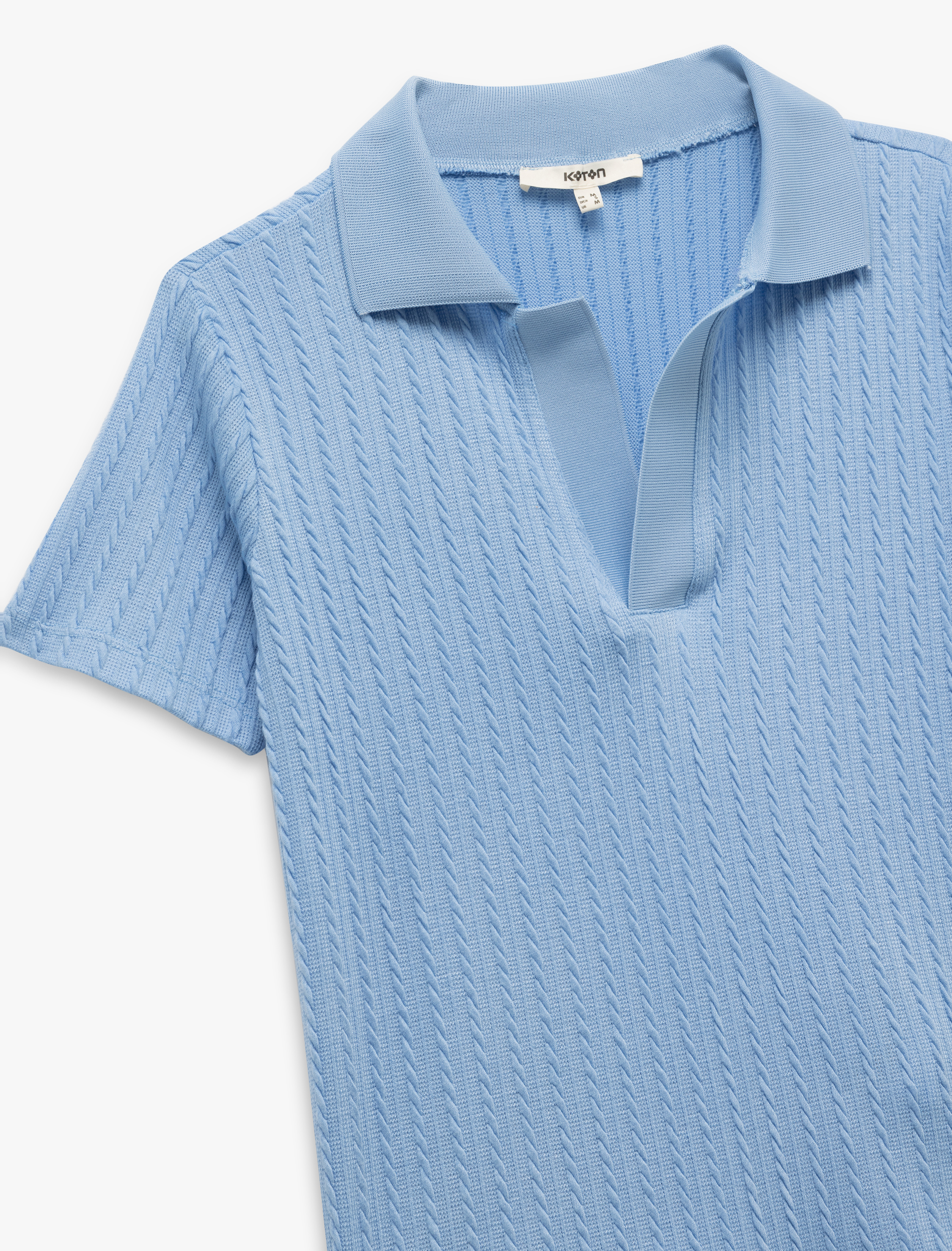   Saç Örgü Dokulu Kısa Kollu Polo Yaka Tişört