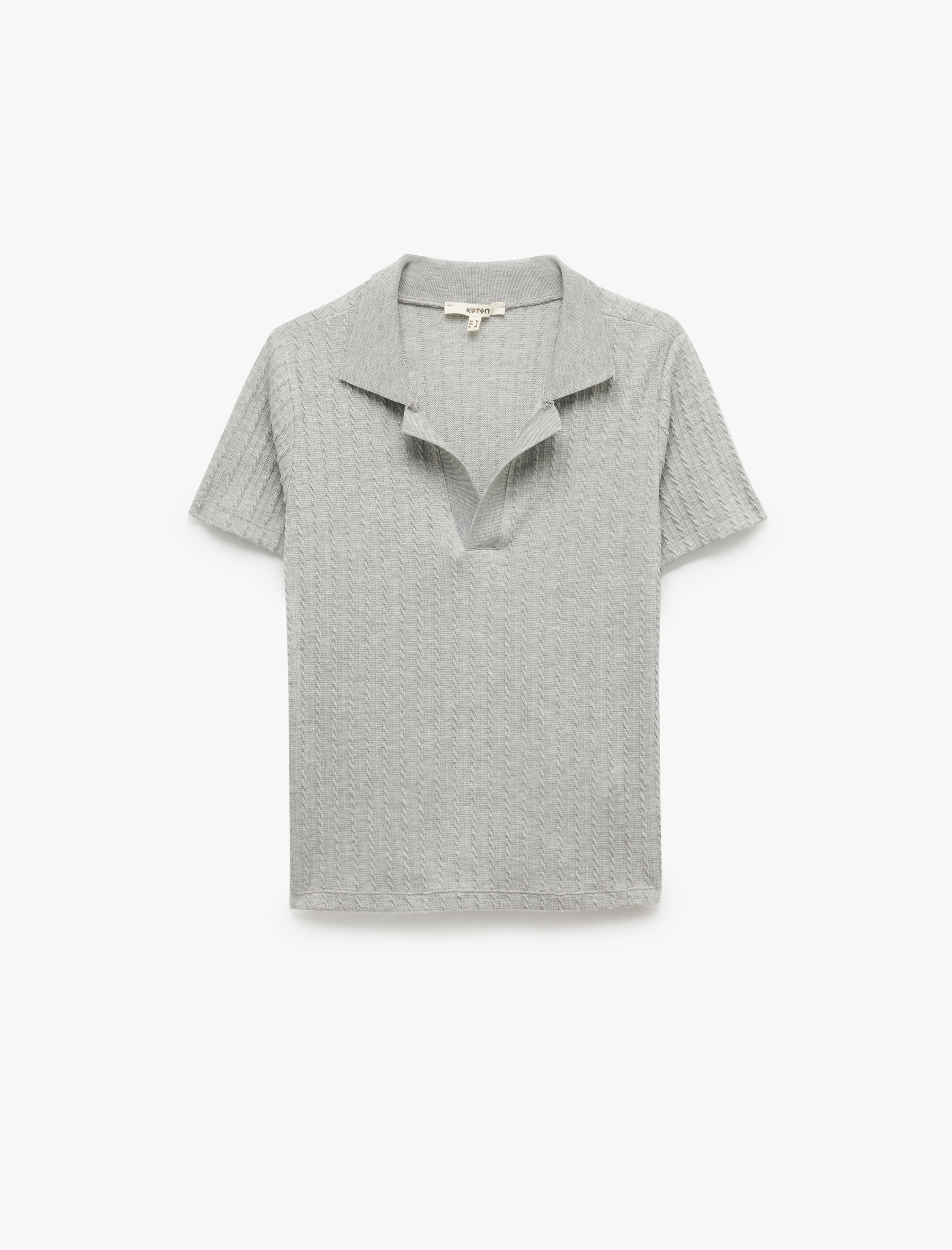   Saç Örgü Dokulu Kısa Kollu Polo Yaka Tişört