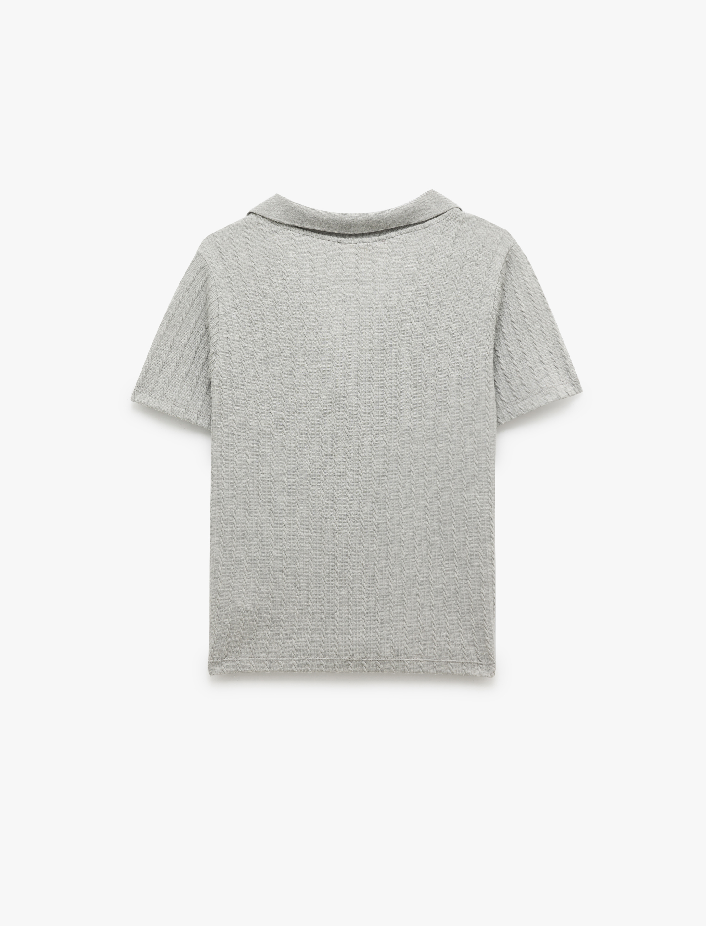   Saç Örgü Dokulu Kısa Kollu Polo Yaka Tişört