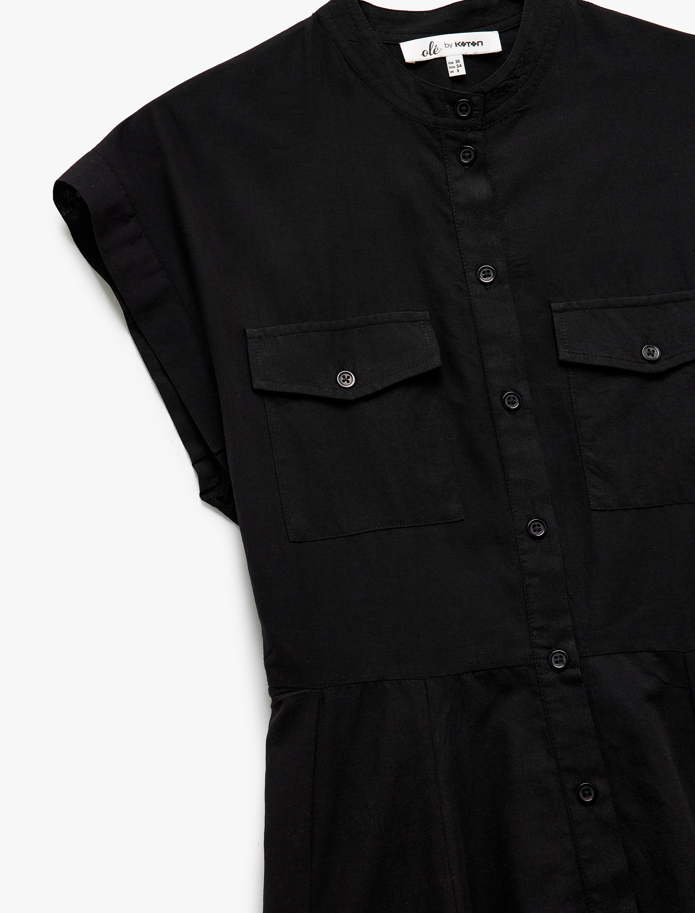   Mini Düğmeli Fisto Detaylı Hakim Yaka Kolsuz Gömlek Elbise