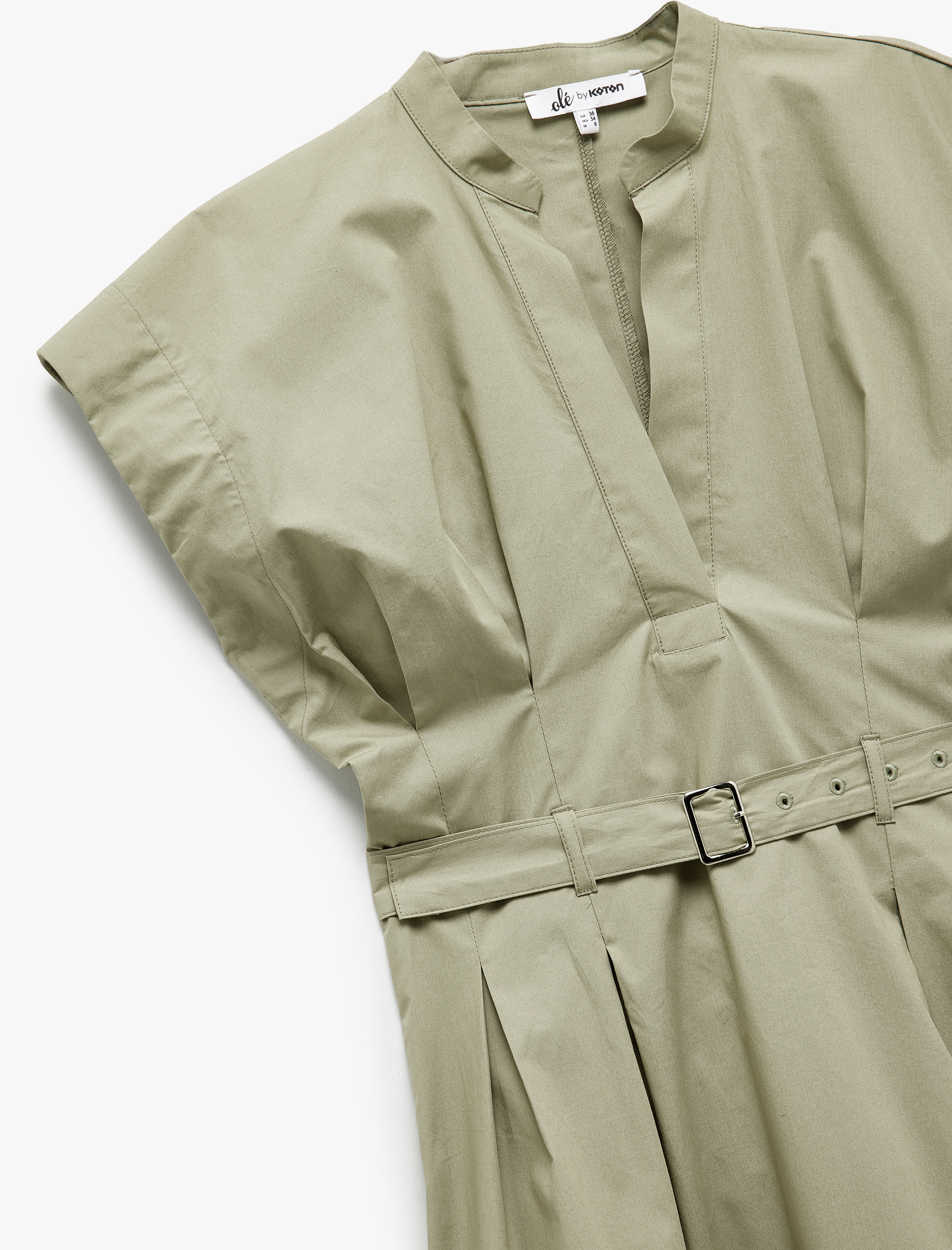   V Yaka Kısa Kollu Pamuklu A Kesim Kemerli Mini Elbise