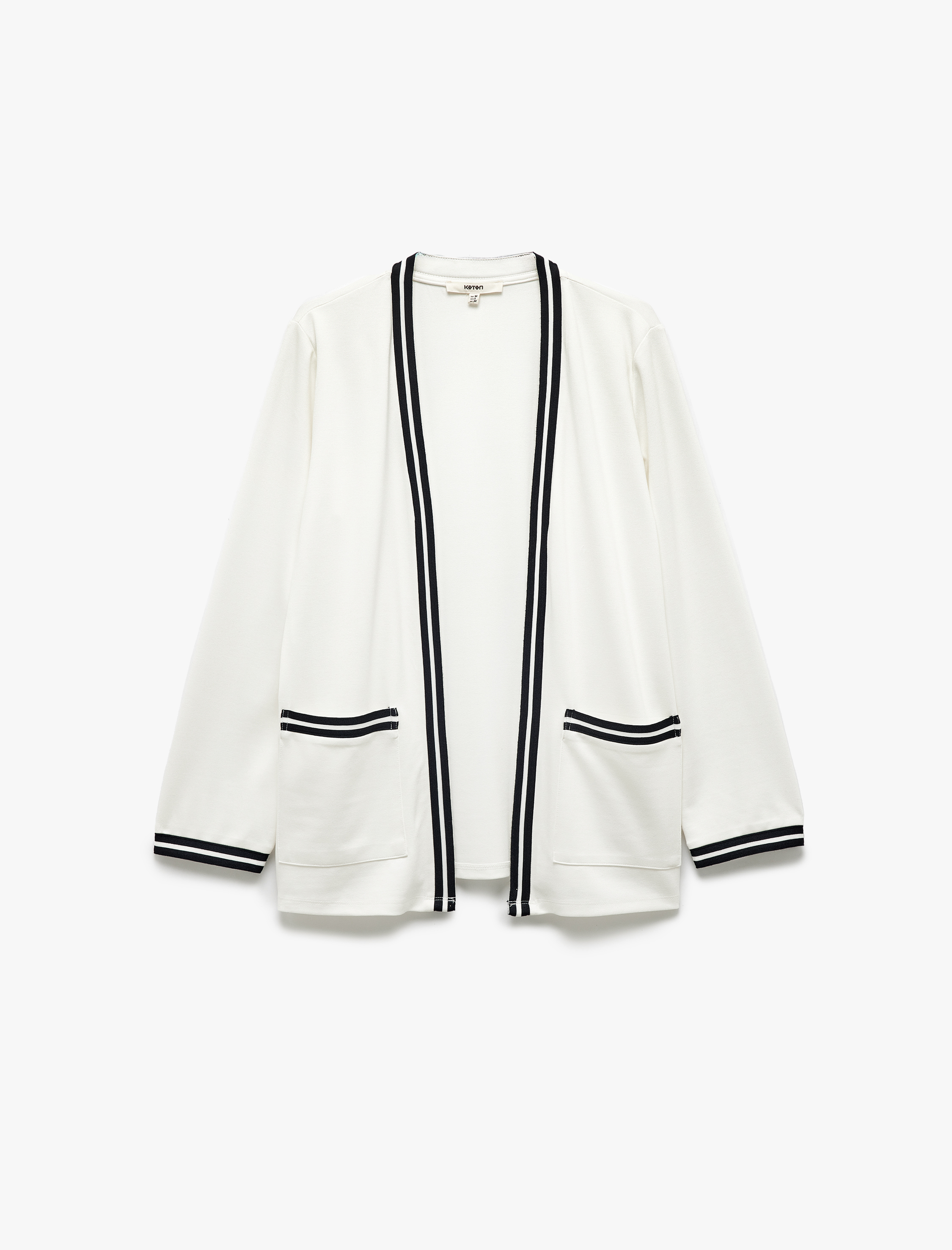   Viskon Karışımlı Uzun Kollu Çizgili Cep Detaylı Hırka