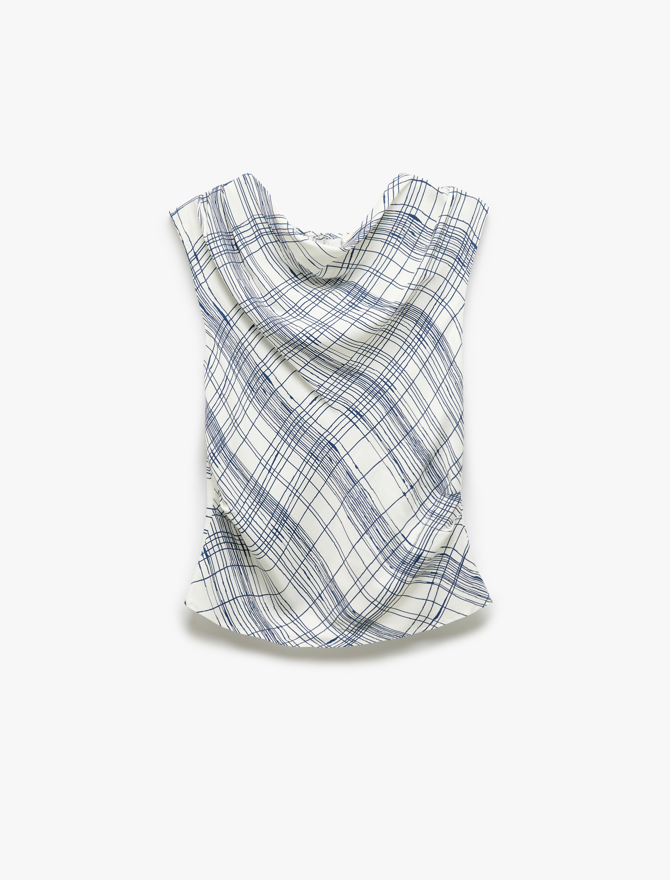   Viskon Kolsuz Degaje Yaka Ekose Saten Bluz