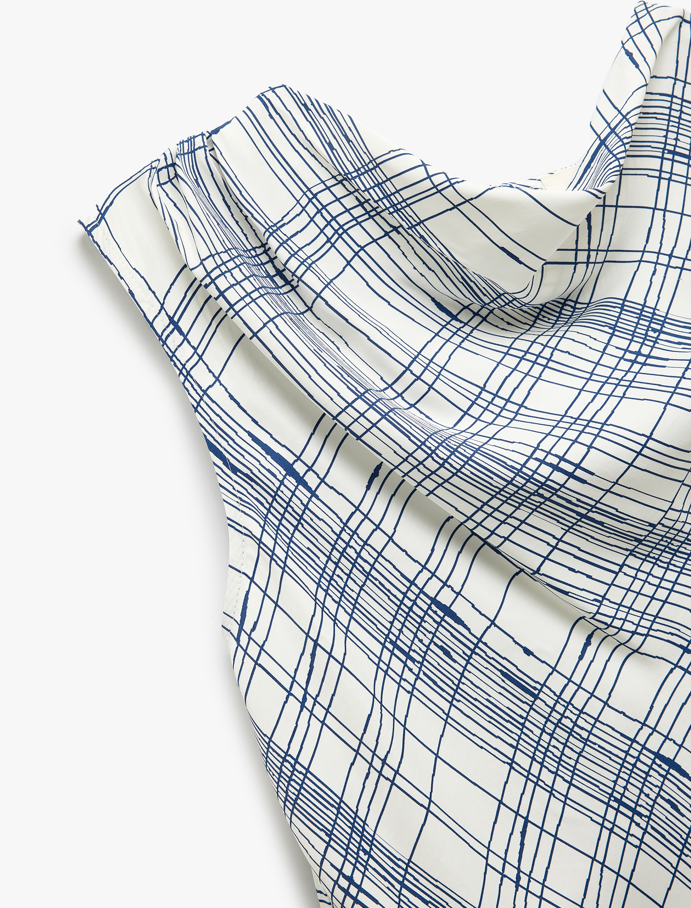   Viskon Kolsuz Degaje Yaka Ekose Saten Bluz