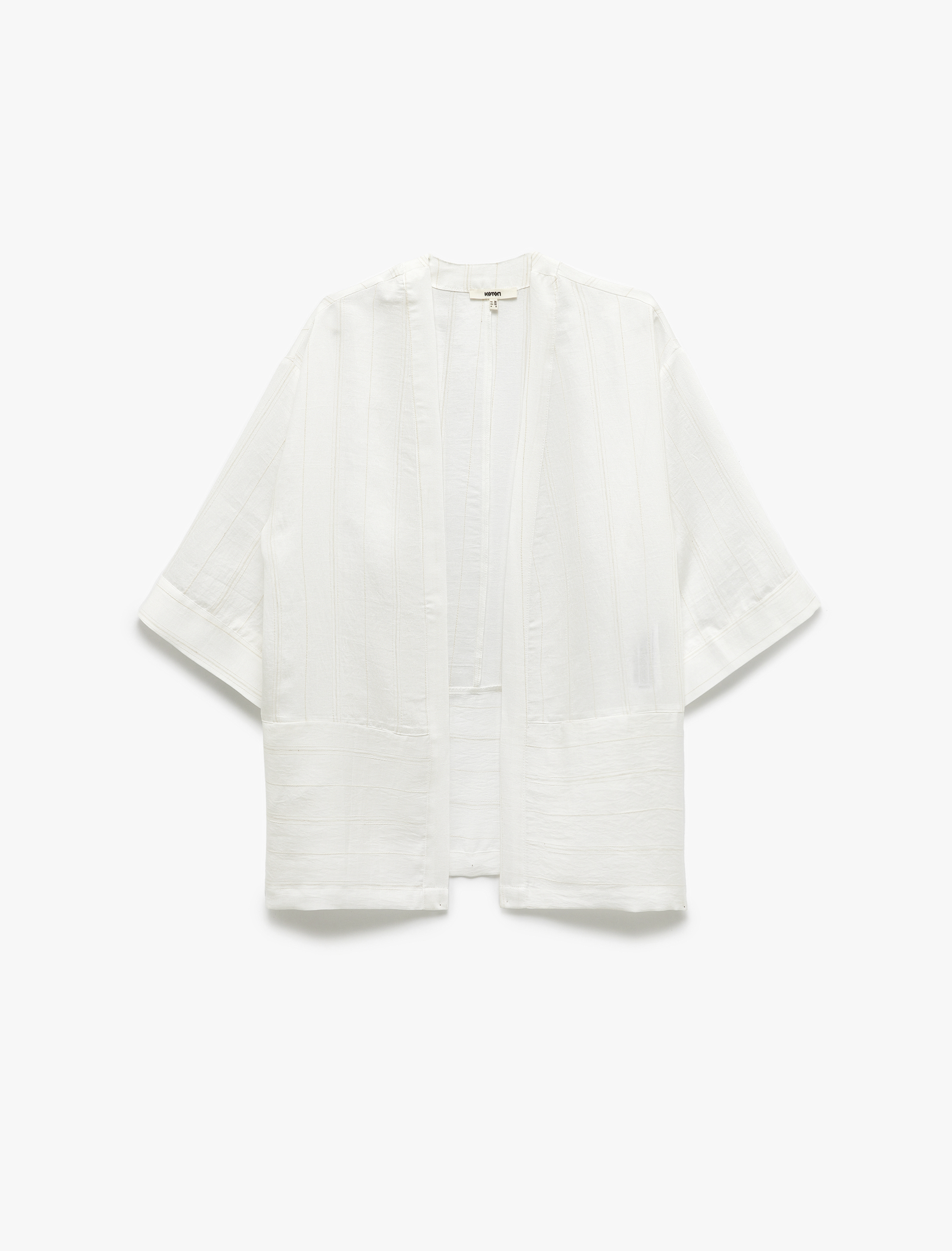   Cepli  Bol Kalıp Çizgili Keten Karışımlı Kimono