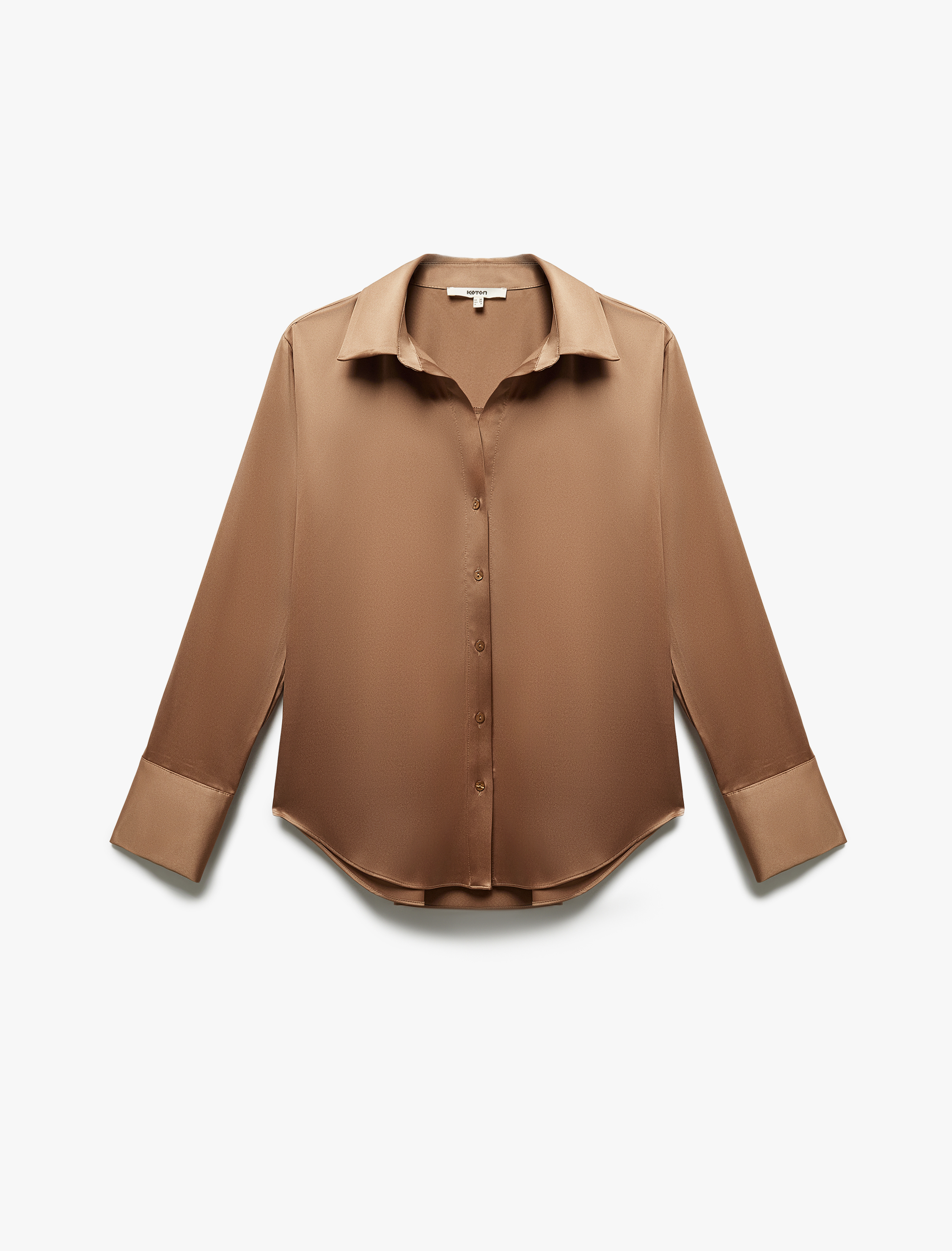   Klasik Yaka Uzun Kollu Düğmeli Saten Gömlek