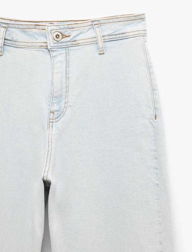 Yüksek Bel Kesik Paça Düğmeli Denim Pantolon -  Culotte Jean_6