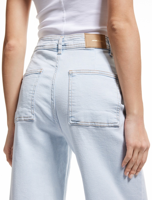 Yüksek Bel Kesik Paça Düğmeli Denim Pantolon -  Culotte Jean_2
