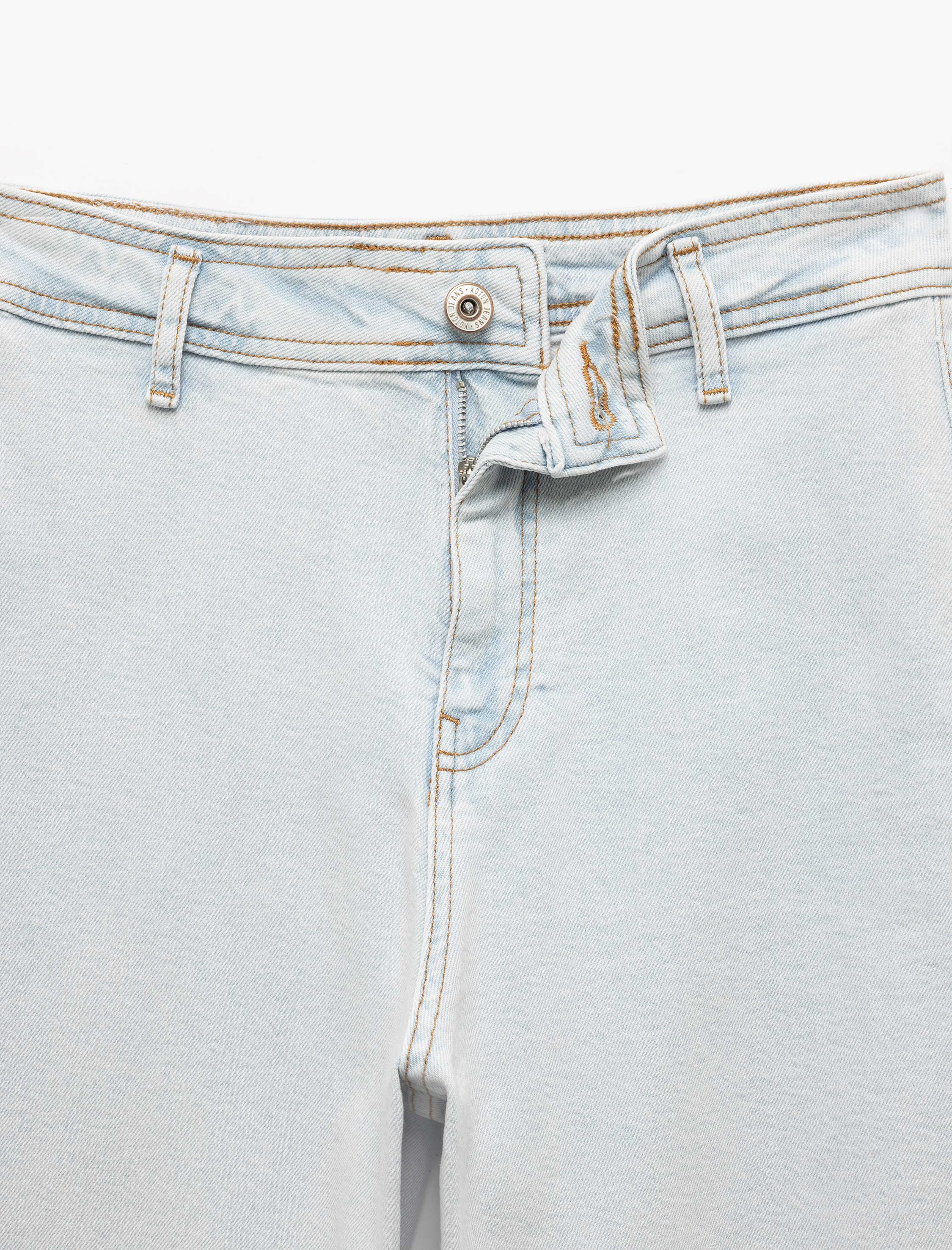   Yüksek Bel Kesik Paça Düğmeli Denim Pantolon -  Culotte Jean