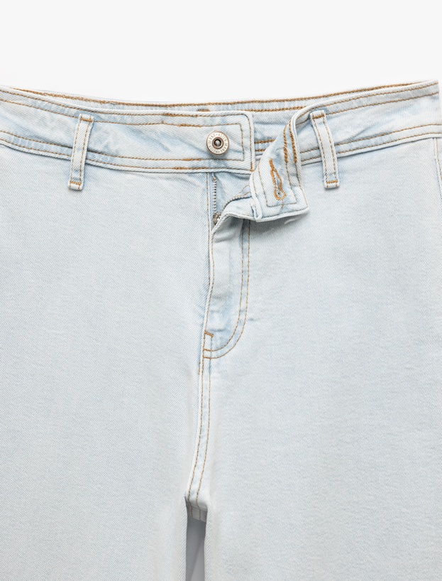 Yüksek Bel Kesik Paça Düğmeli Denim Pantolon -  Culotte Jean_5