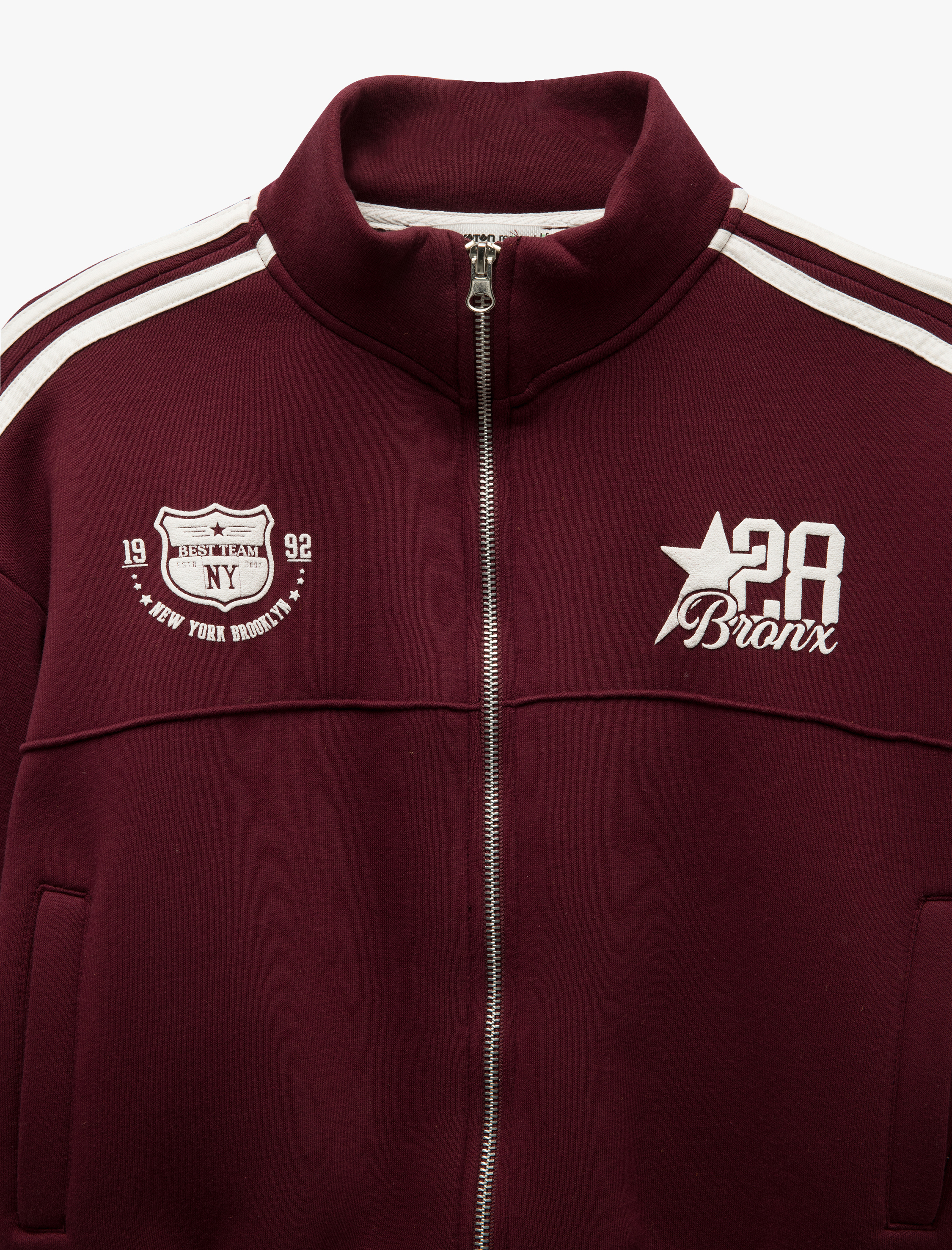   Şardonlu Fermuarlı Cepli Biyeli Kolej Baskılı Sweatshirt