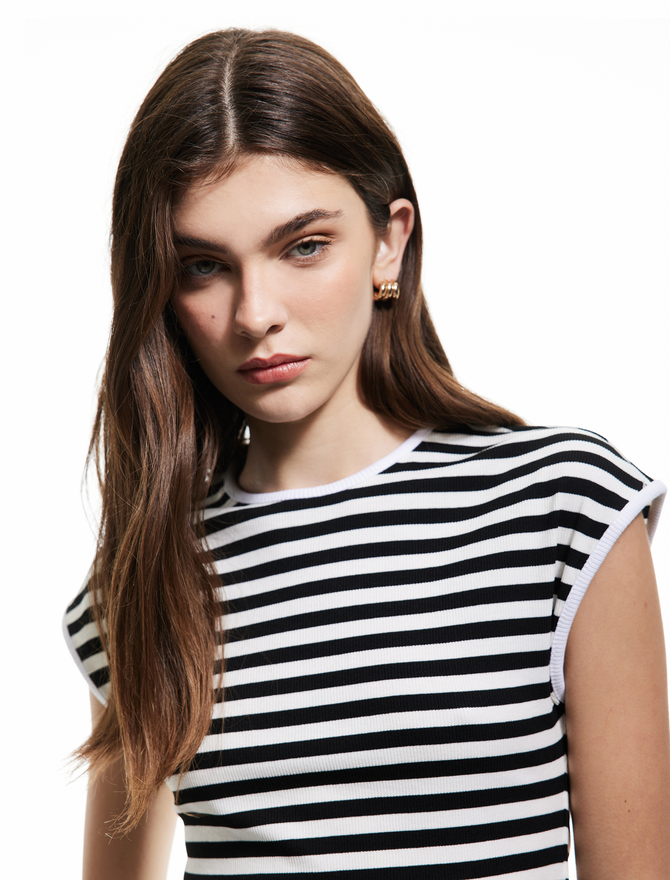   Bisiklet Yaka Çizgili Kolsuz Tişört