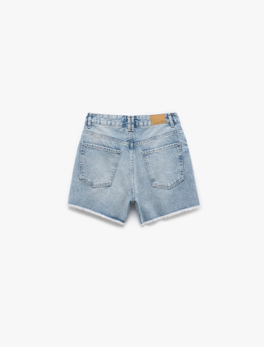   Düğmeli Pis Paça Pamuklu Rahat Kalıp Mini Denim Şort