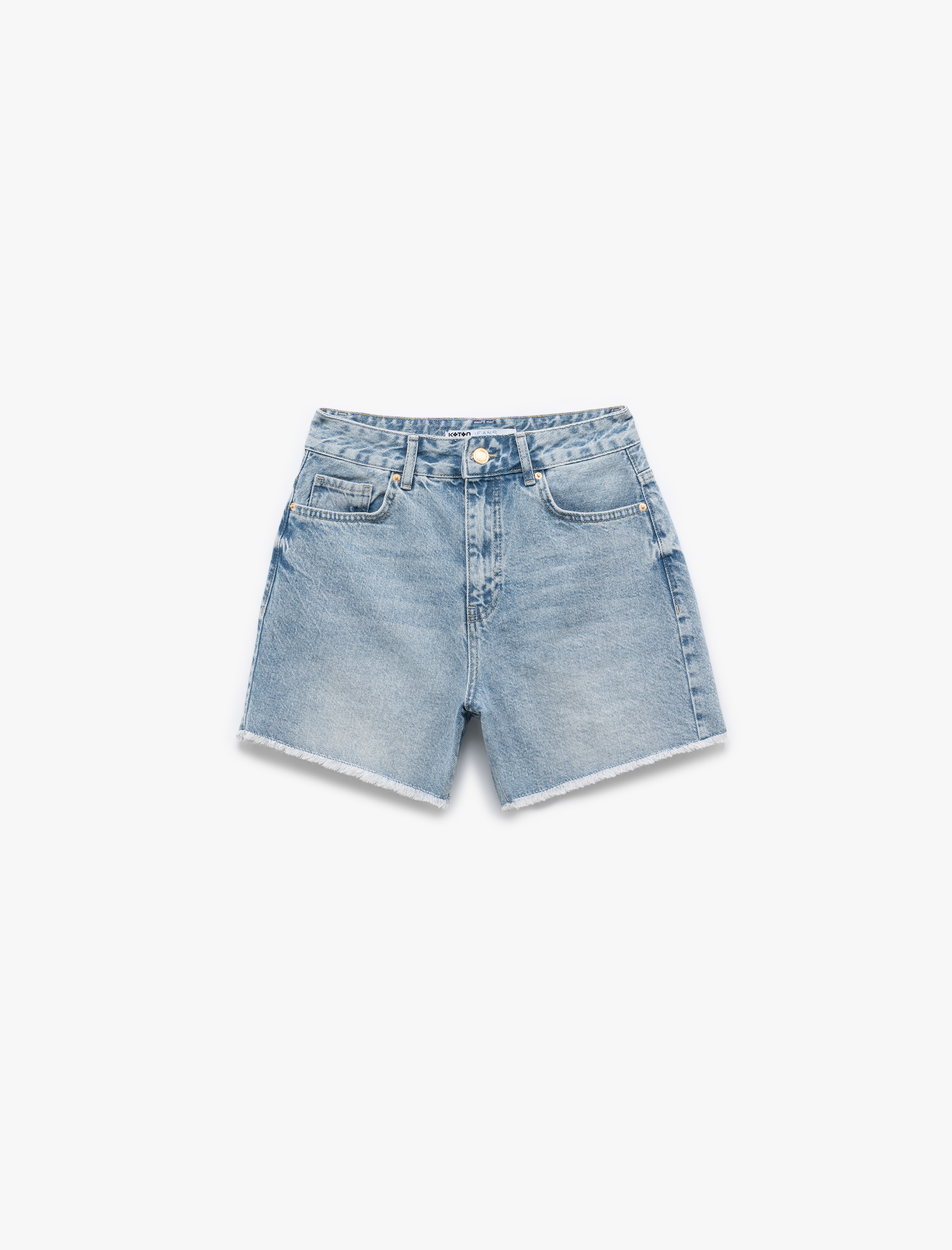   Düğmeli Pis Paça Pamuklu Rahat Kalıp Mini Denim Şort