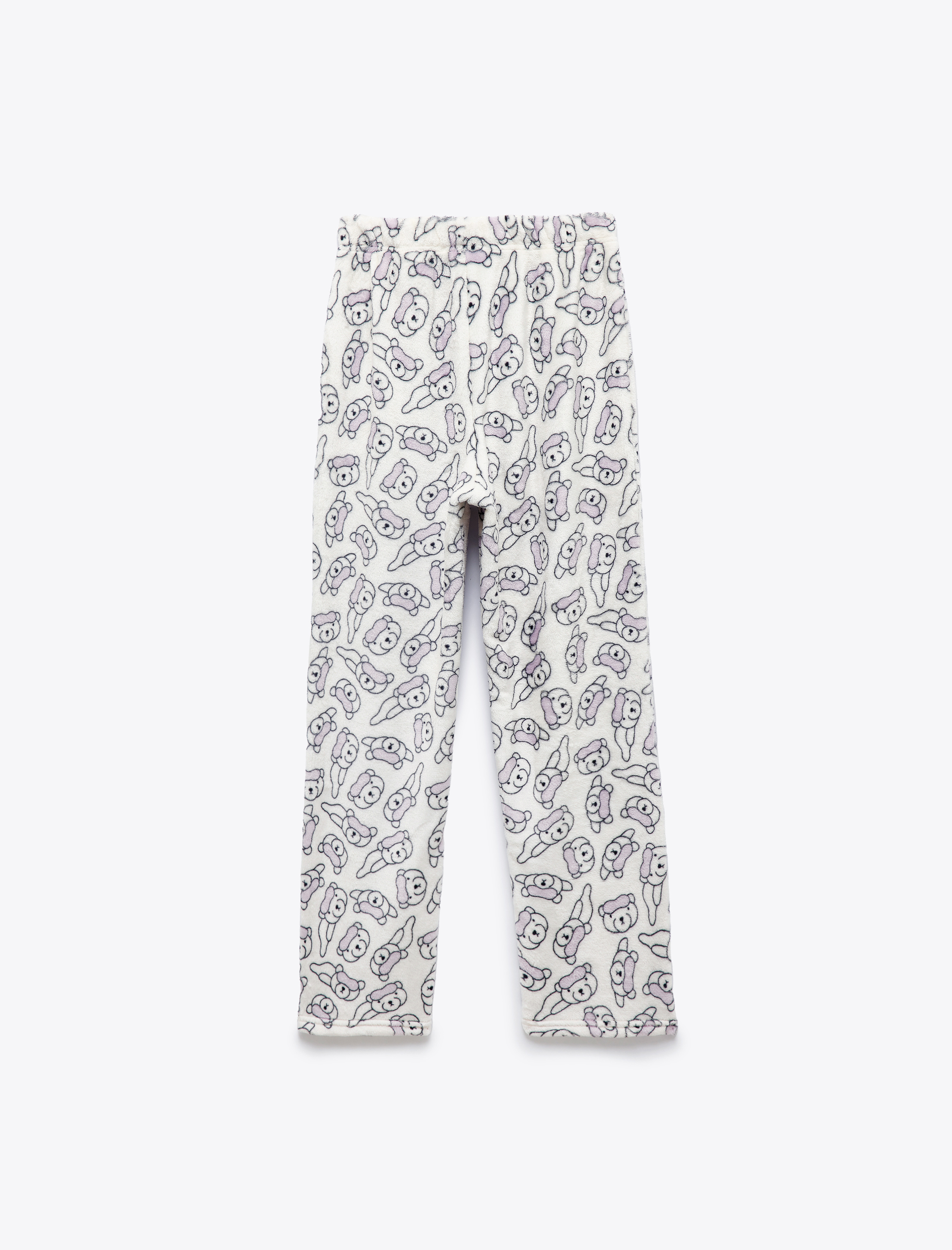   Rahat Kalıp Ayıcık Aplike Detaylı Uzun Kollu Peluş Polar Pijama Takımı