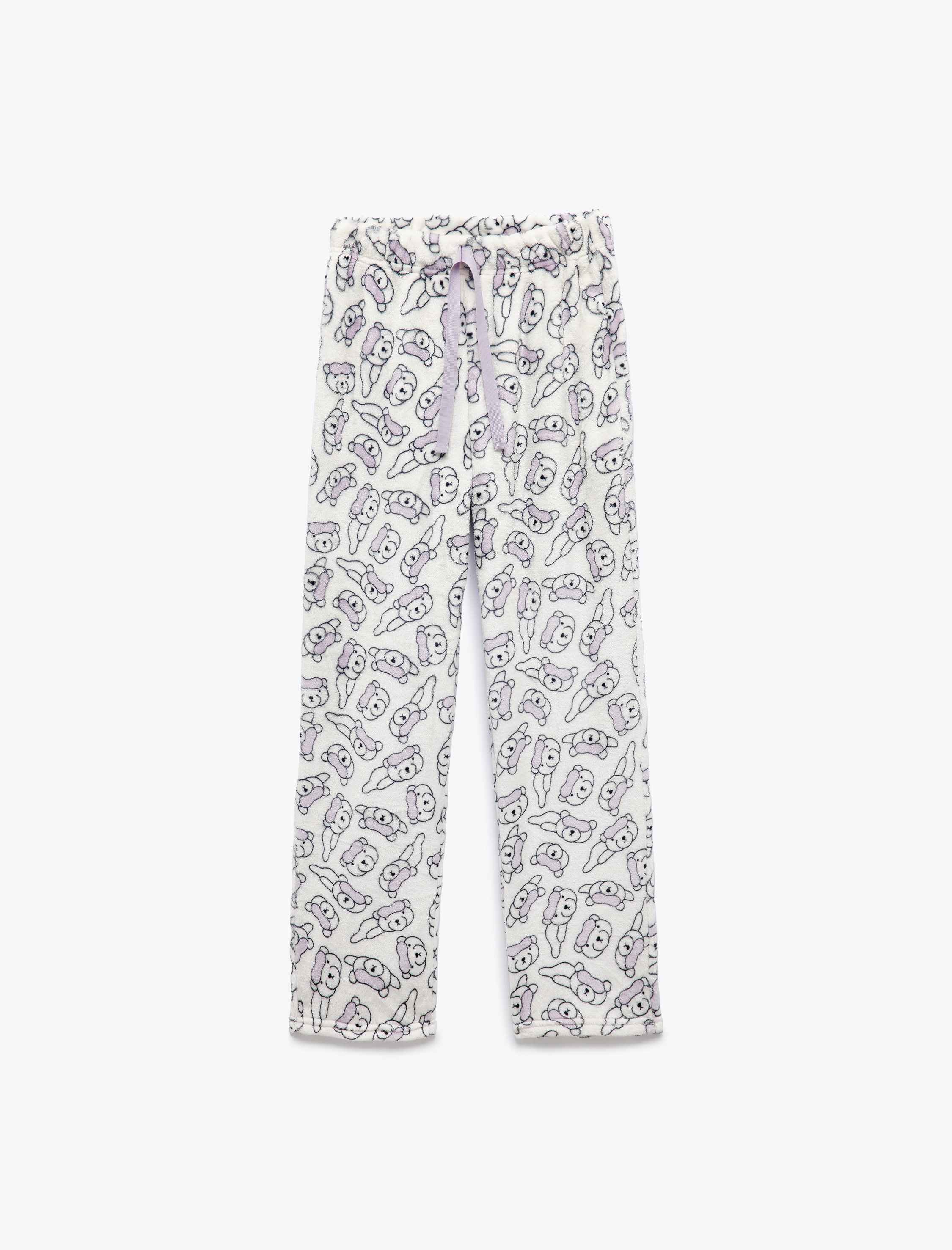   Rahat Kalıp Ayıcık Aplike Detaylı Uzun Kollu Peluş Polar Pijama Takımı