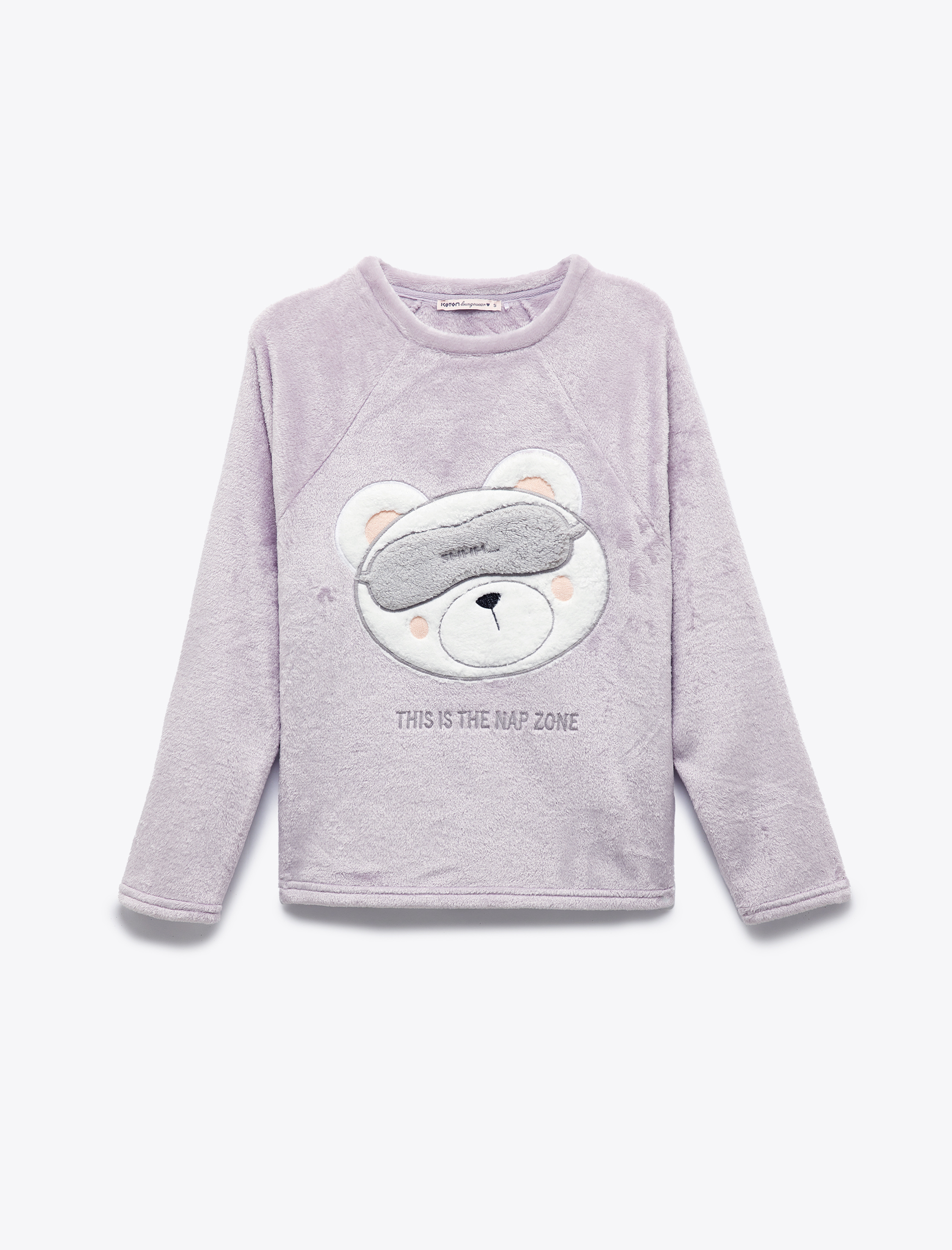   Rahat Kalıp Ayıcık Aplike Detaylı Uzun Kollu Peluş Polar Pijama Takımı