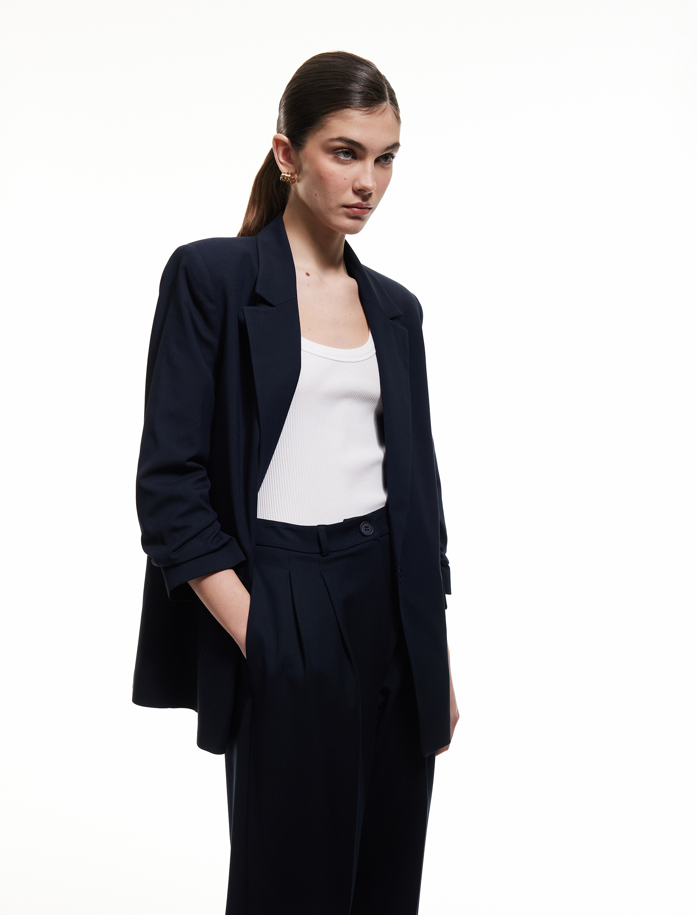   Düğmeli Viskon Karışımlı Cep Detaylı Spor Blazer Ceket