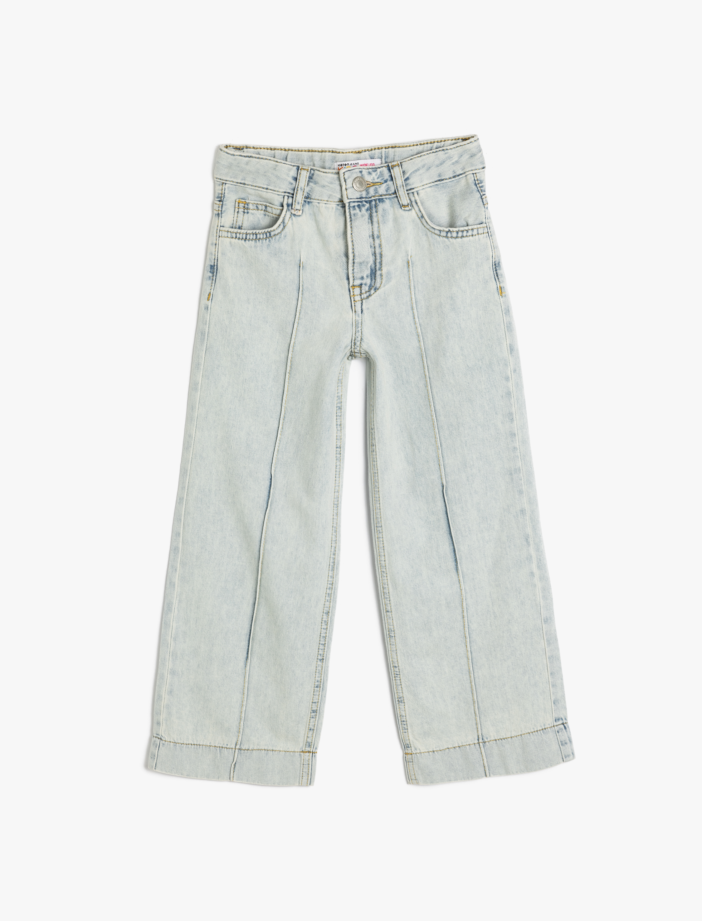  Kız Çocuk Cep Detaylı Bol Paça Pamuklu Denim Pantolon