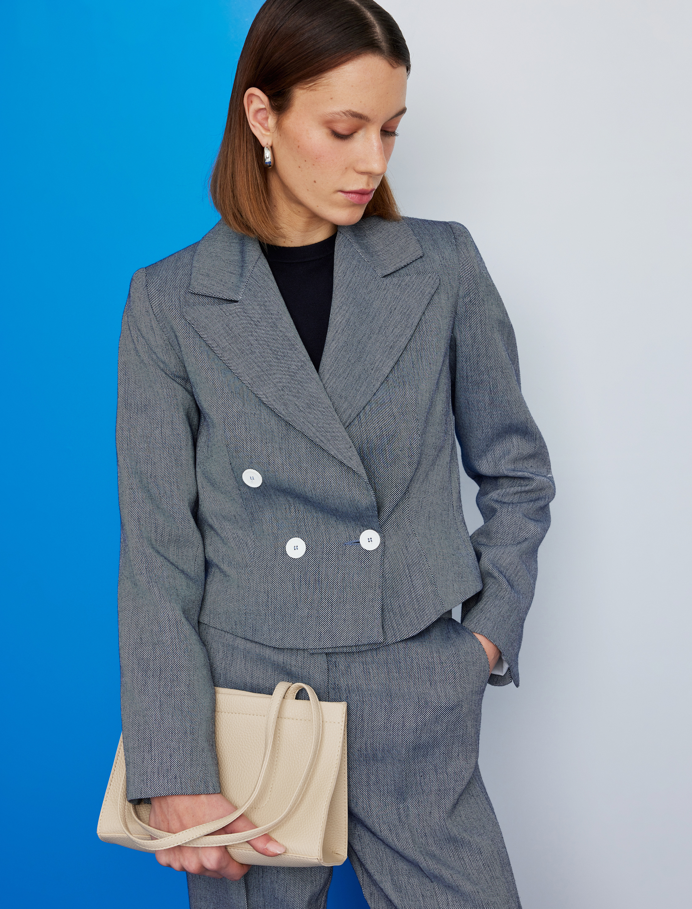   Cepli Düşük Bel Geniş Paça Kadın Kumaş Pantolon