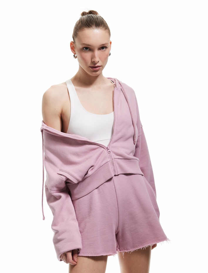  Fermuarlı Kapüşonlu Cep Detaylı Spor Sweatshirt