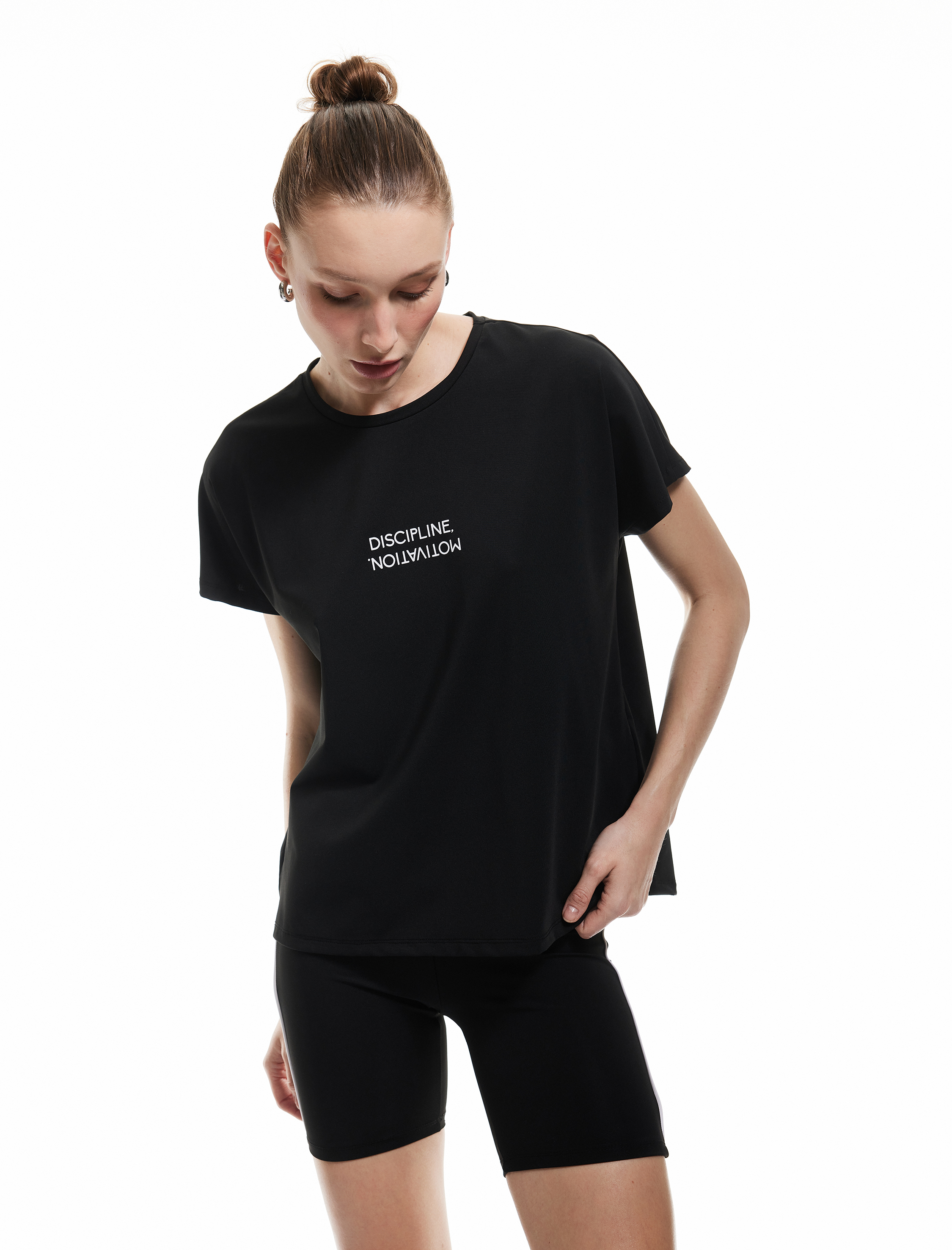   Slogan Baskılı Kısa Kollu Bisiklet Yaka Rahat Kalıp Spor Tişört