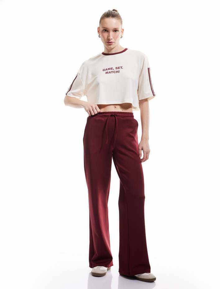  Yüksek Bel Geniş Paça Cepli Beli Bağcıklı Spor Eşofman Altı