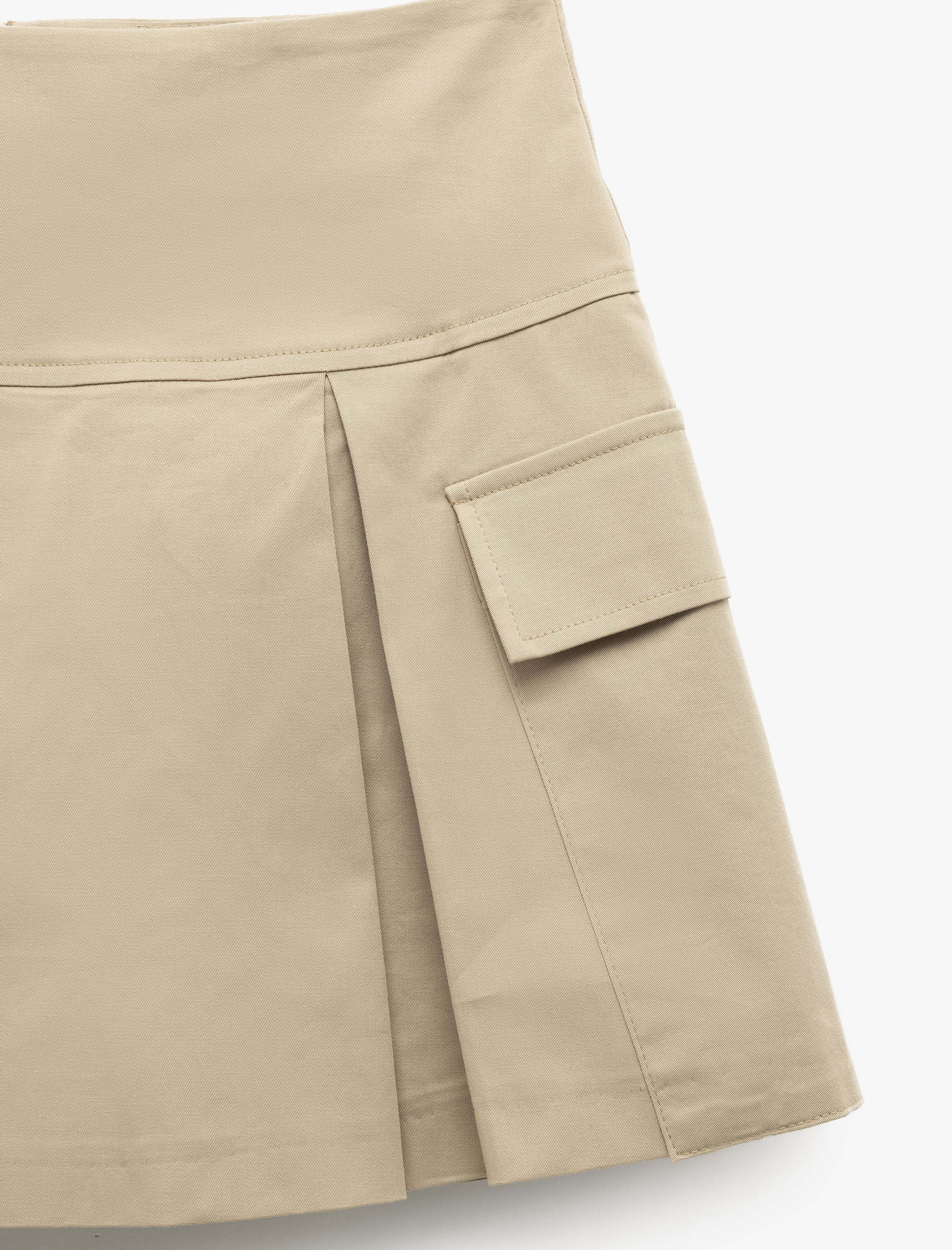   Pamuklu Gabardin Kumaş Kargo Cepli Mini Pileli Şort Etek