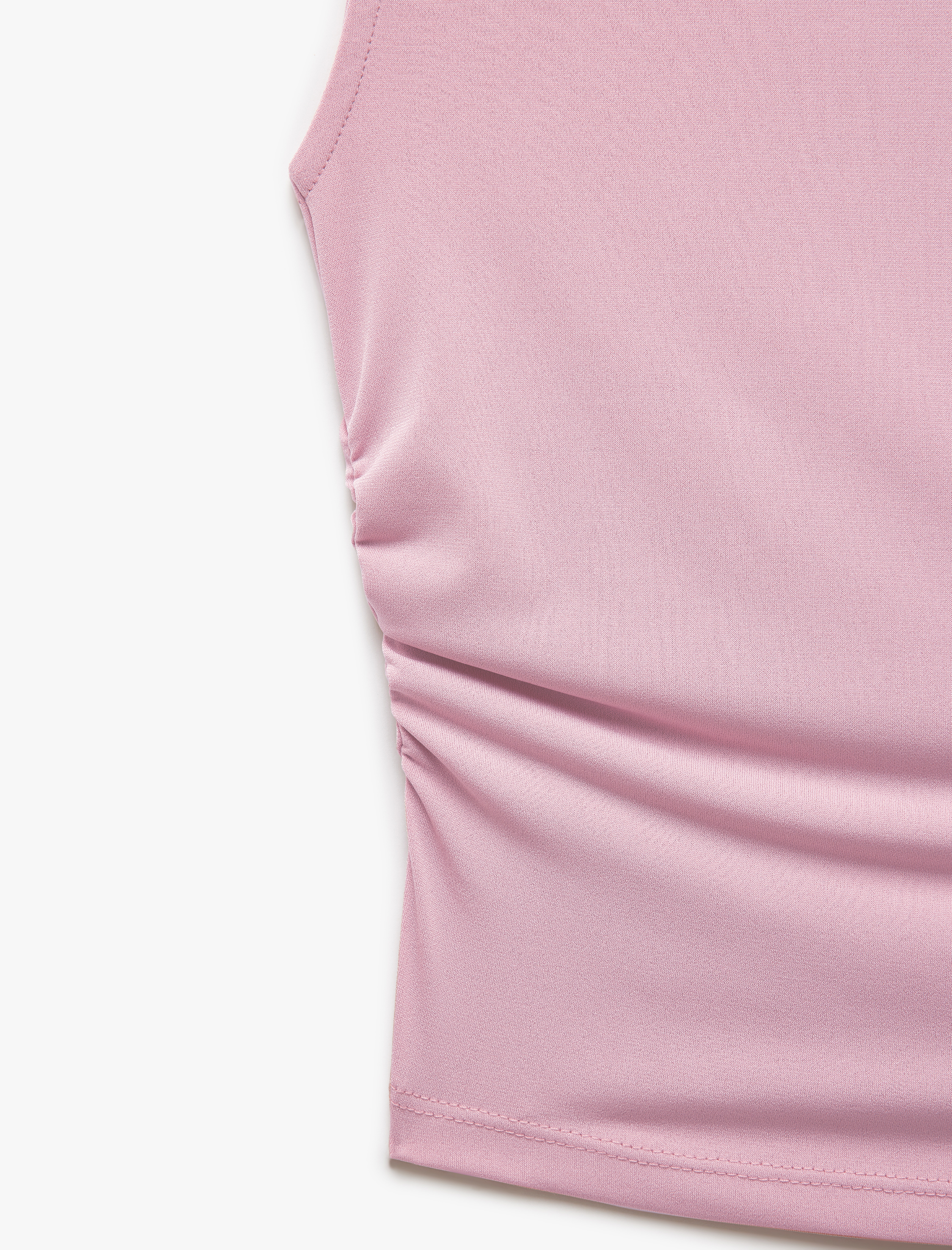   Drapeli Dik Yaka Kolsuz Crop Slim Fit Üst