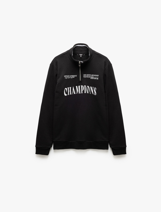 Yarım Fermuarlı İşlemeli Uzun Kollu Sweatshirt_2