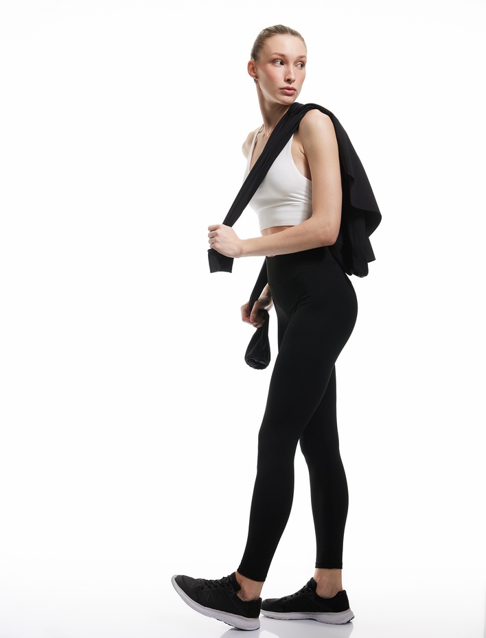  Yüksek Bel Slim Fit Dikiş Detaylı Spor Tayt