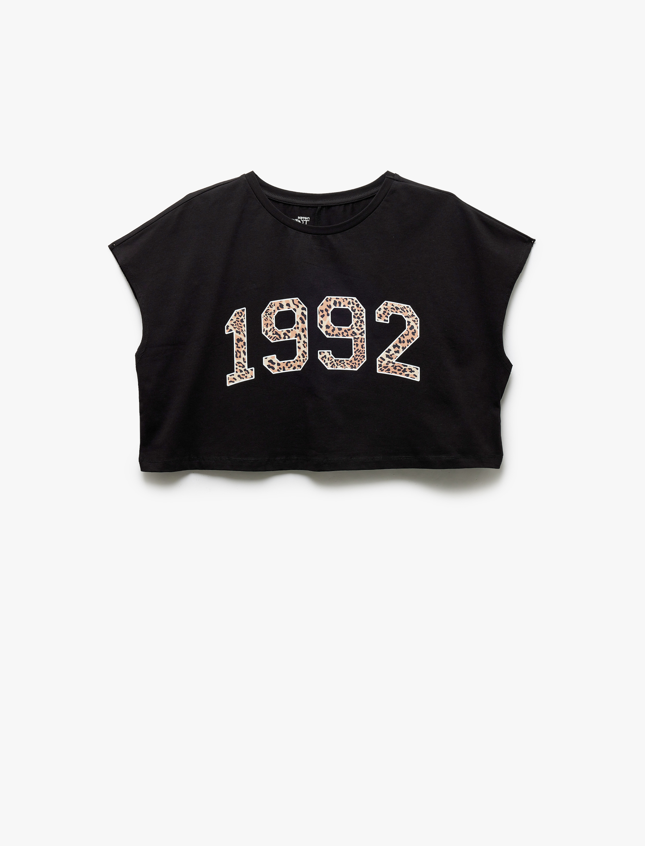   Baskılı Kolsuz Bisiklet Yaka Pamuklu Crop  Spor Tişört