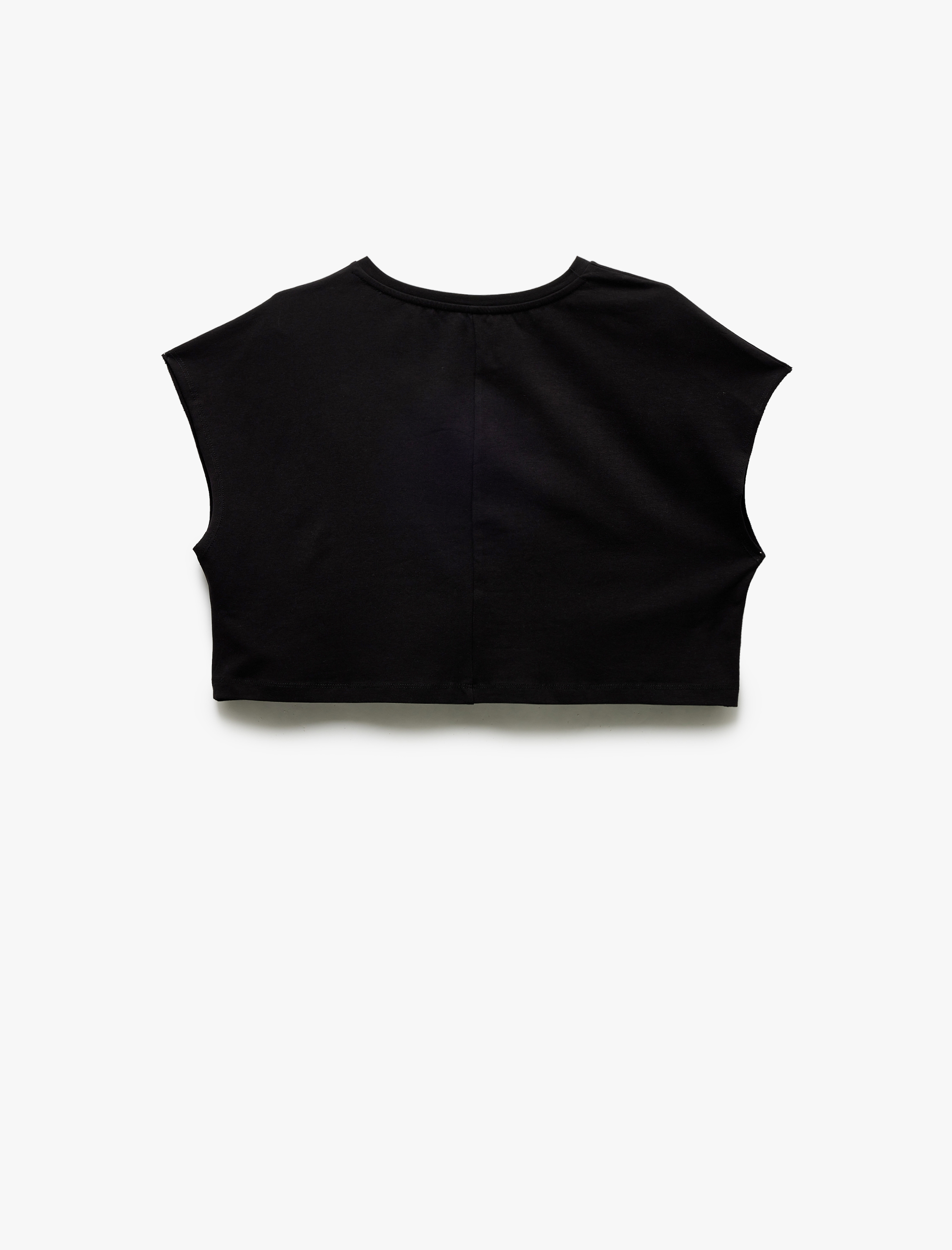   Baskılı Kolsuz Bisiklet Yaka Pamuklu Crop  Spor Tişört