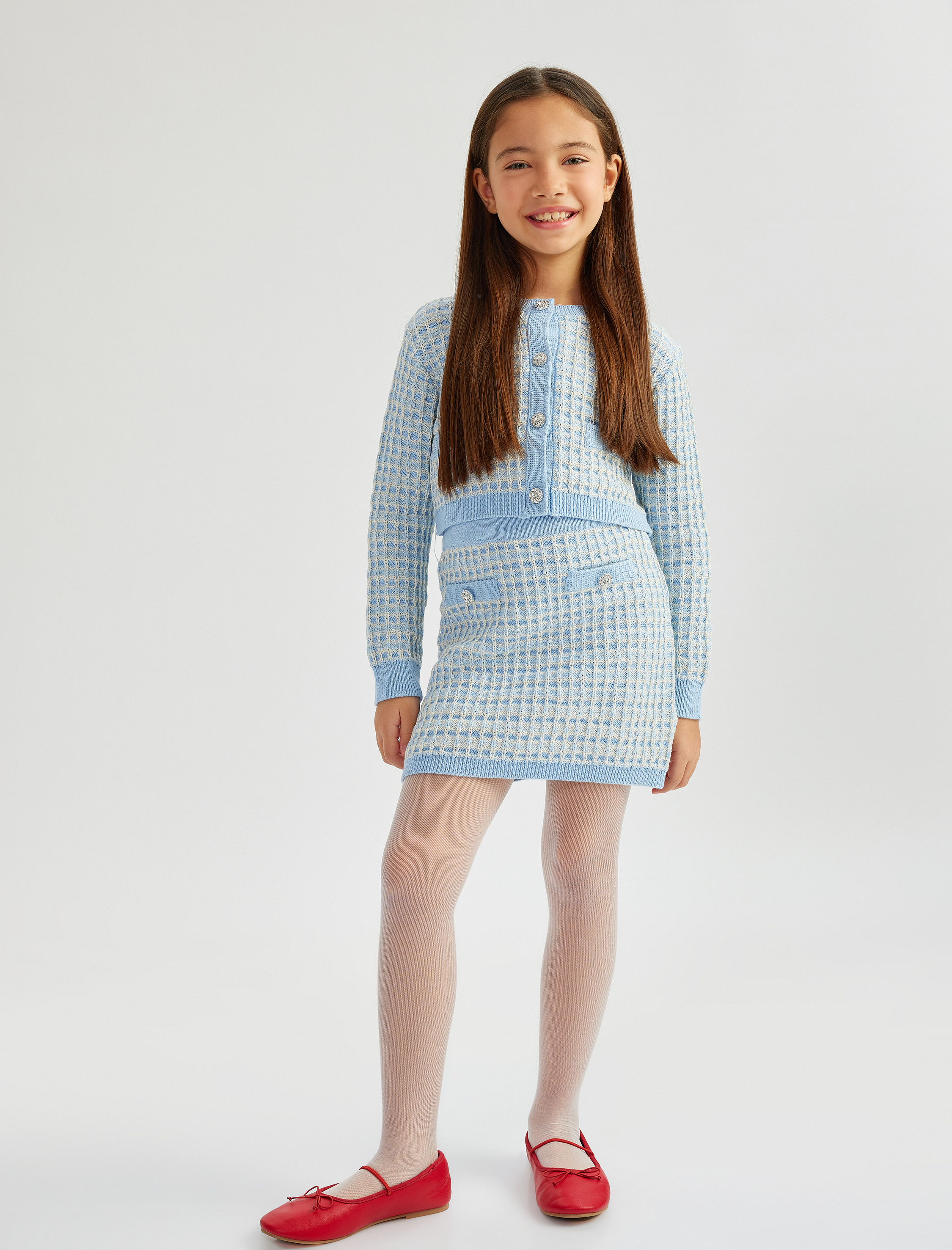  Kız Çocuk Bisiklet Yaka Uzun Kollu Düğmeli Triko Hırka