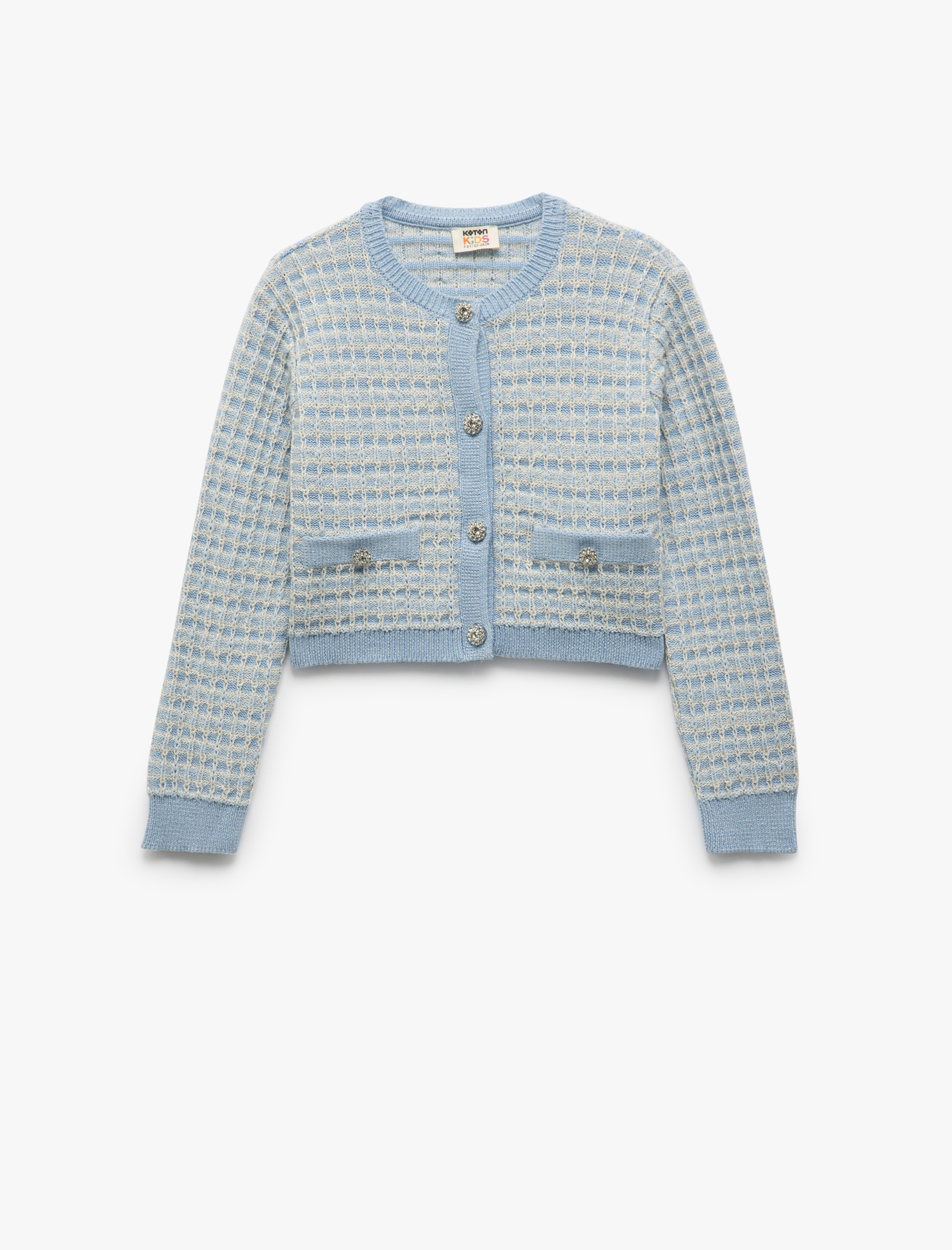  Kız Çocuk Bisiklet Yaka Uzun Kollu Düğmeli Triko Hırka