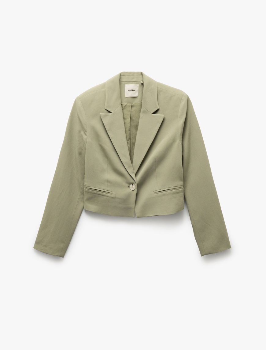   Viskon-Keten Karışımlı Klasik Kruvaze Crop Blazer Ceket