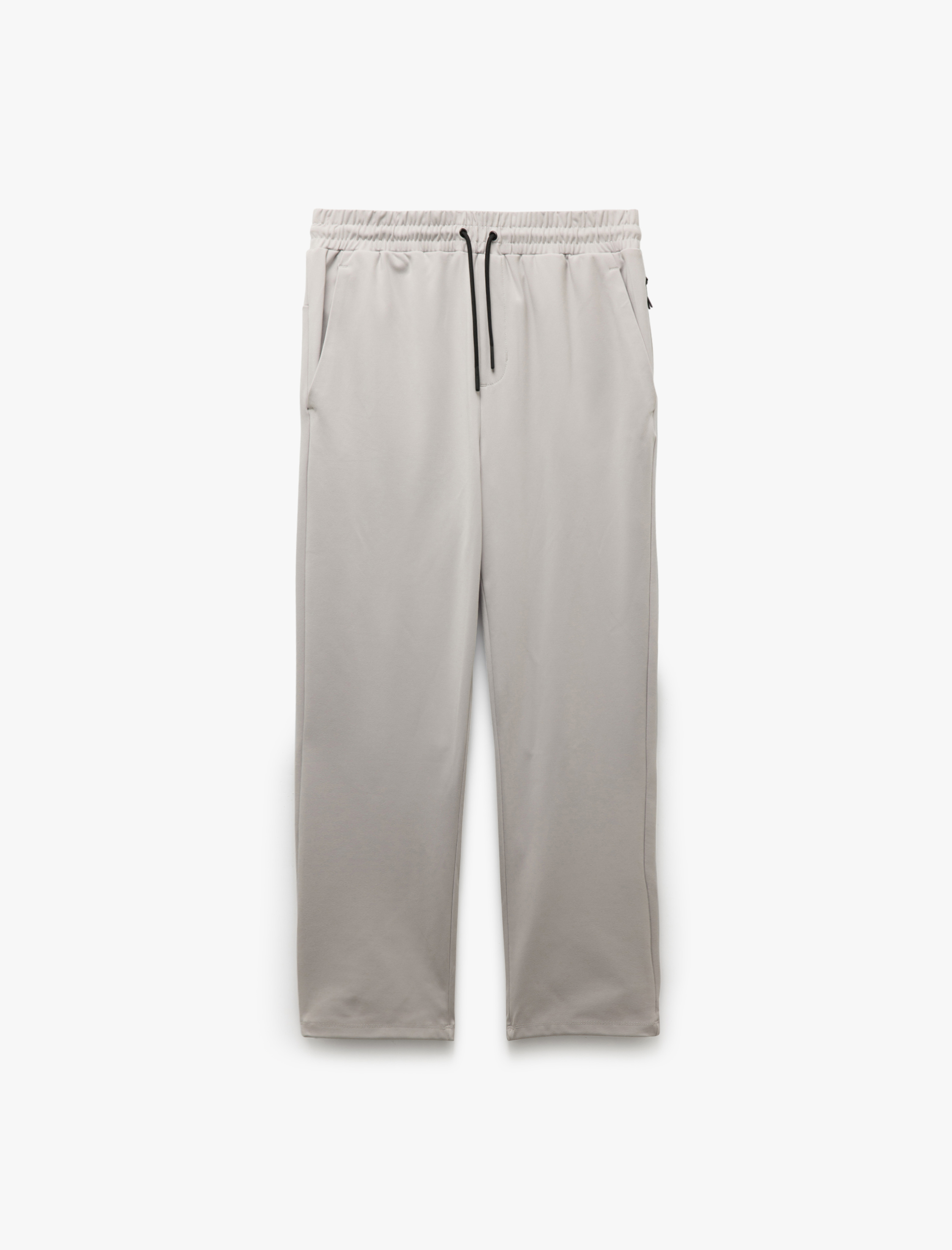   Fermuarlı Cepli İnterlok Kumaş Beli Bağcıklı Yüksek Bel Spor Eşofman Altı