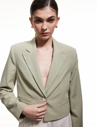 Viskon-Keten Karışımlı Klasik Kruvaze Crop Blazer Ceket