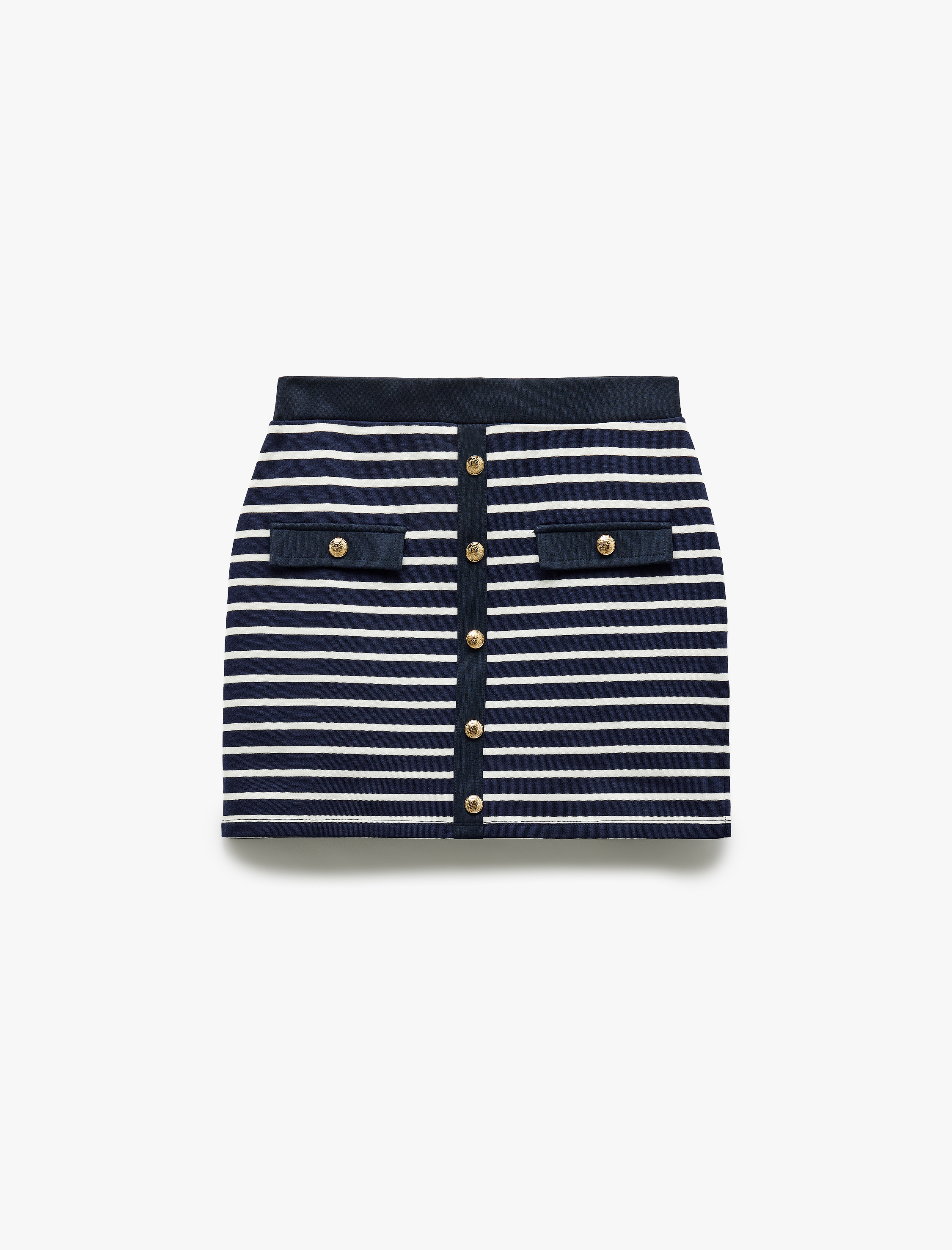   Pamuklu Aplike Detaylı Düğmeli Çizgili Mini Etek