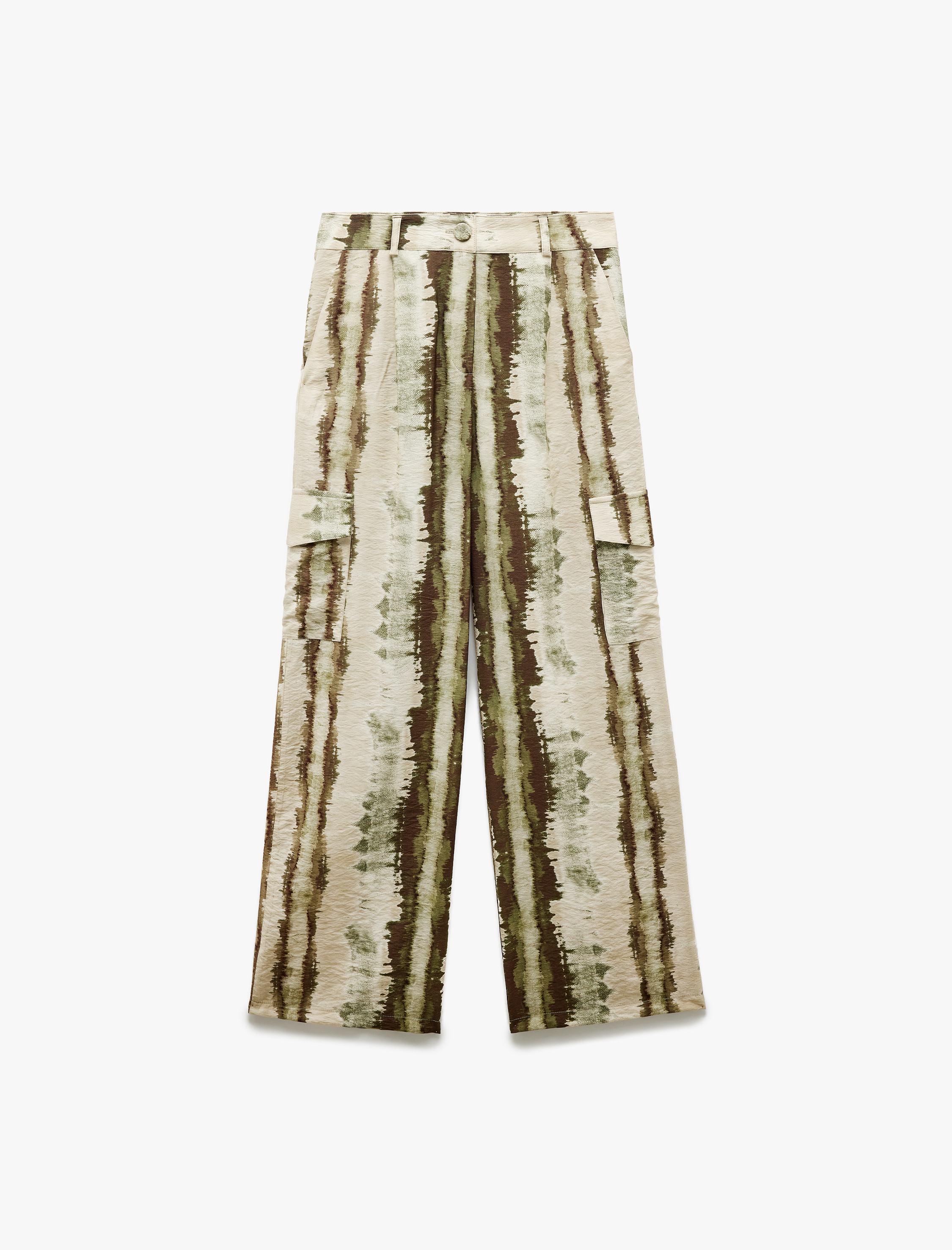   Viskon Kargo Cepli Batik Desenli Geniş Paça Pantolon