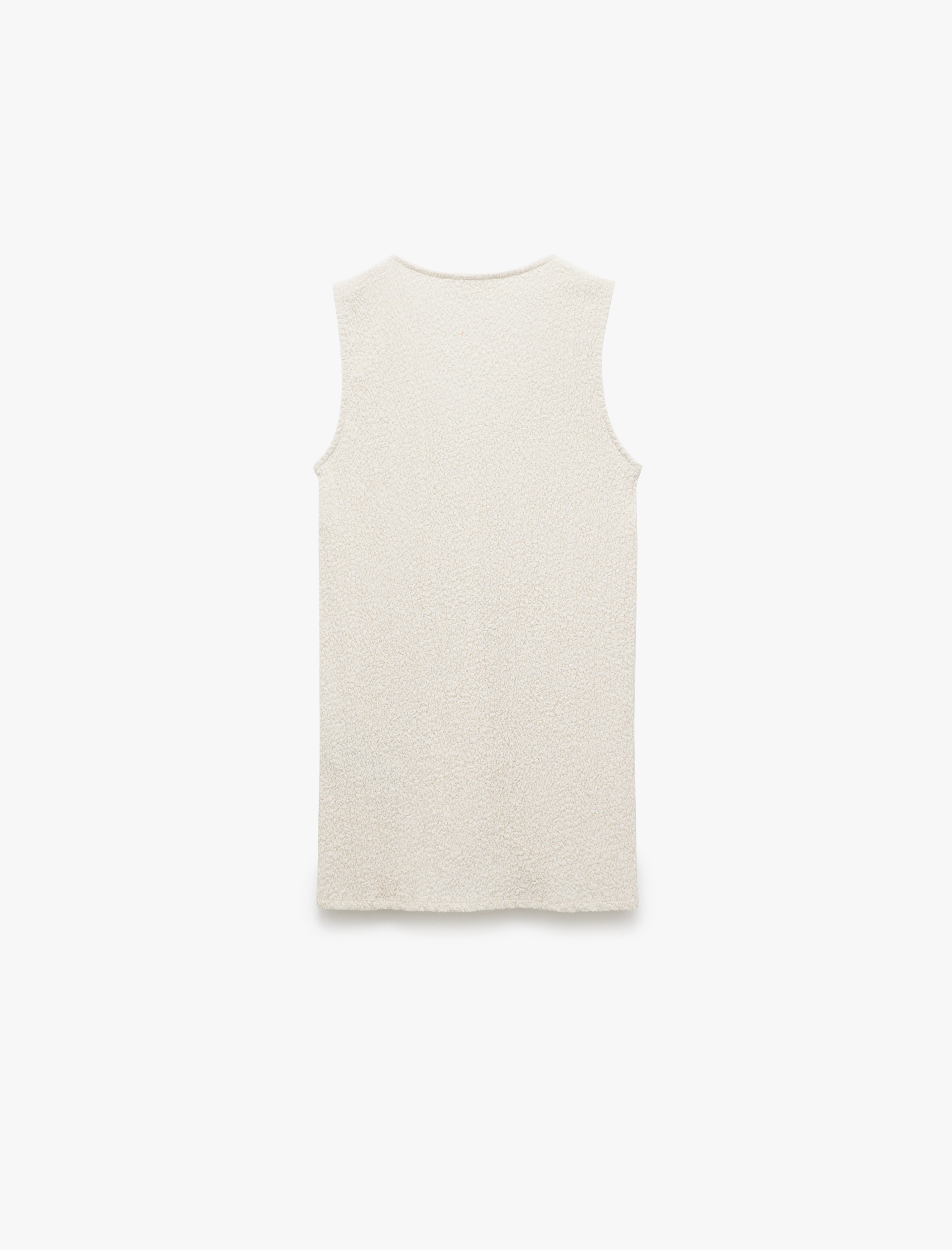   Pamuklu Önden Yırtmaç Detaylı V Yaka Kolsuz Uzun Dokulu Tunik