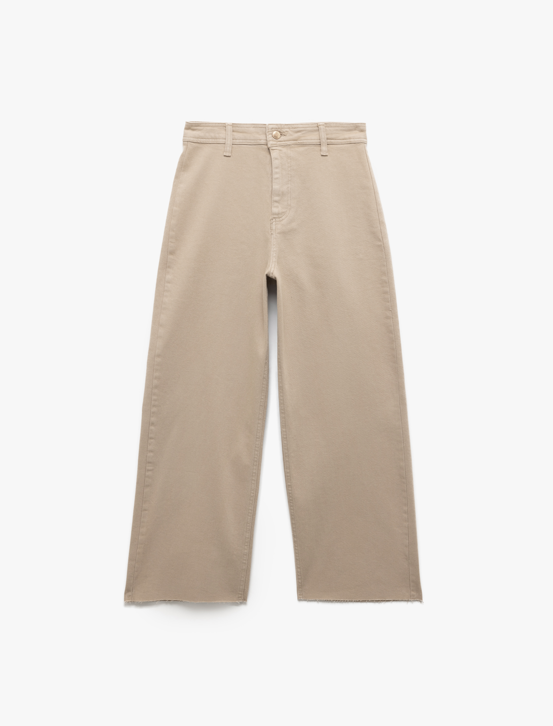   Pamuklu Geniş Kalıp Cepli Düğmeli Crop Geniş Paça Denim Pantolon - Culotte Jean