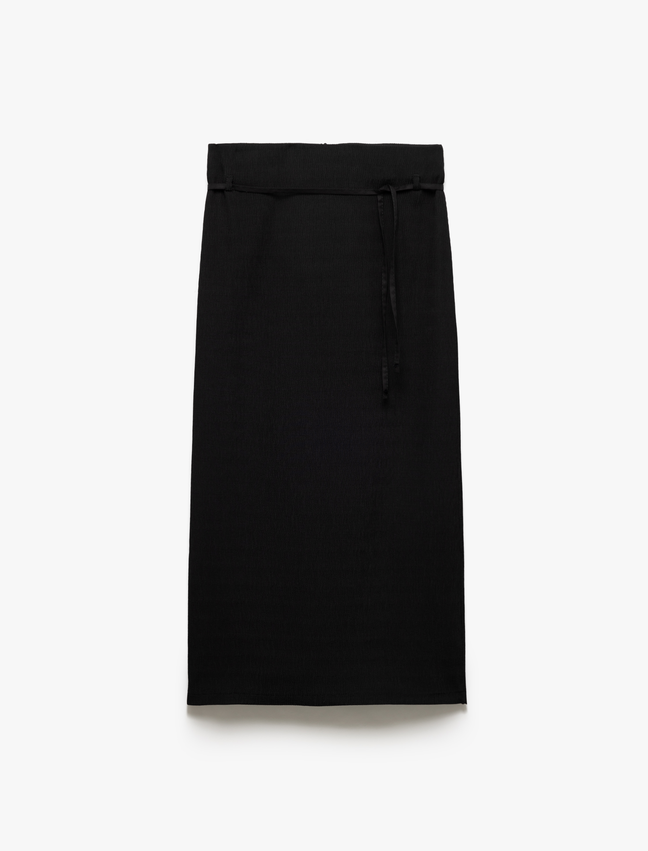   Dokulu Bağlama Detaylı Yırtmaçlı Midi Kalem Etek