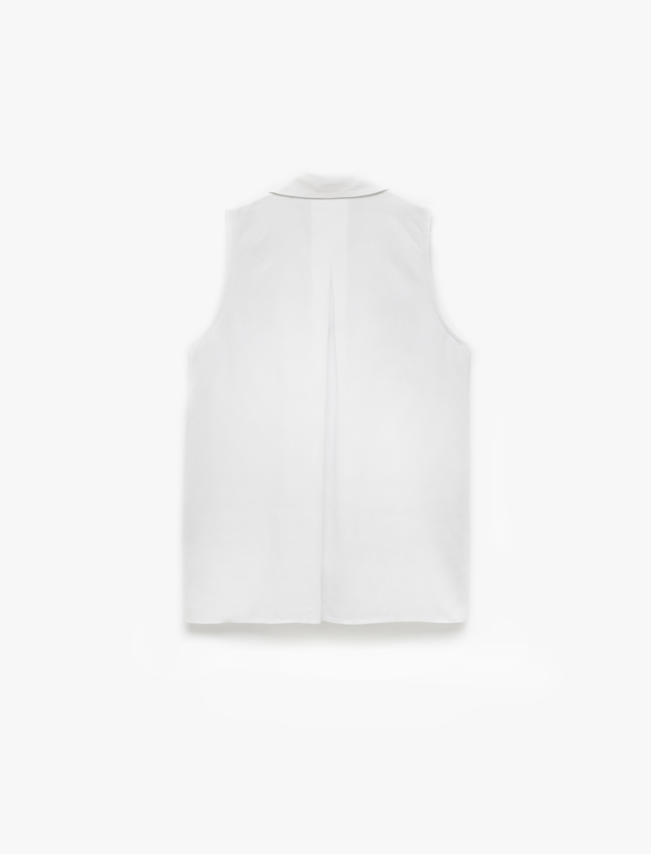   Klasik Yaka Viskon Keten Karışımlı Kolsuz Gömlek